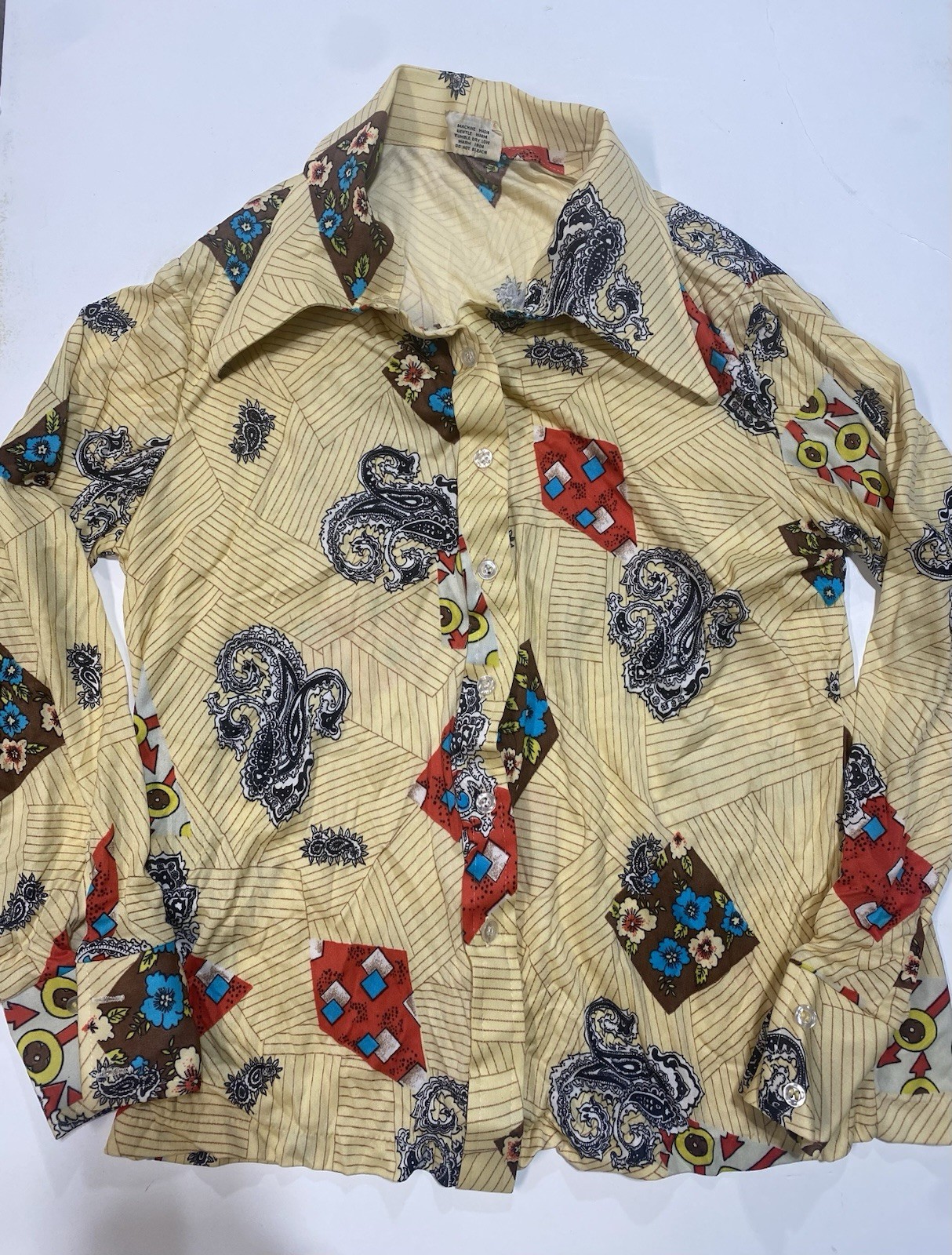 Vtg Women’s Nylon Western Shirt Dagger Collar Disco Club Boho Singapore