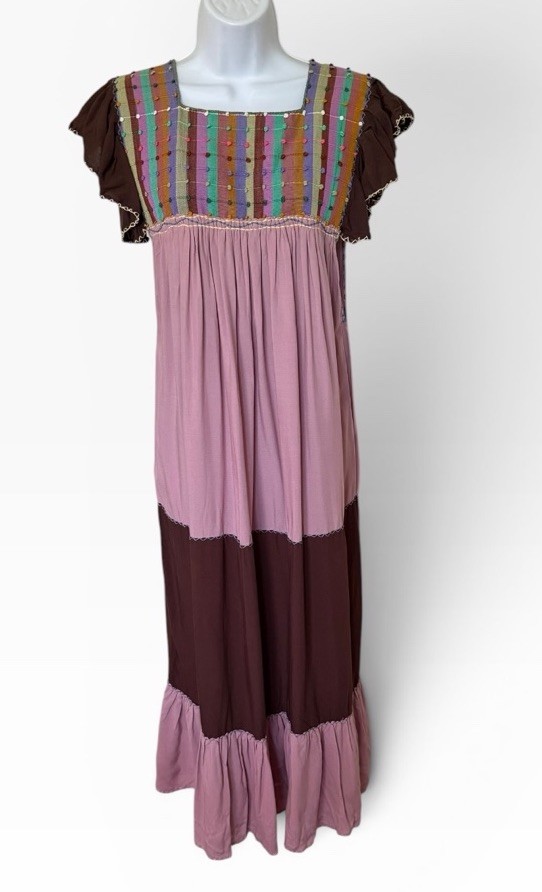 Vtg 70s Handmade Hippie Chiapas Dress Folk Art S Open Underarms Multicolor Rare