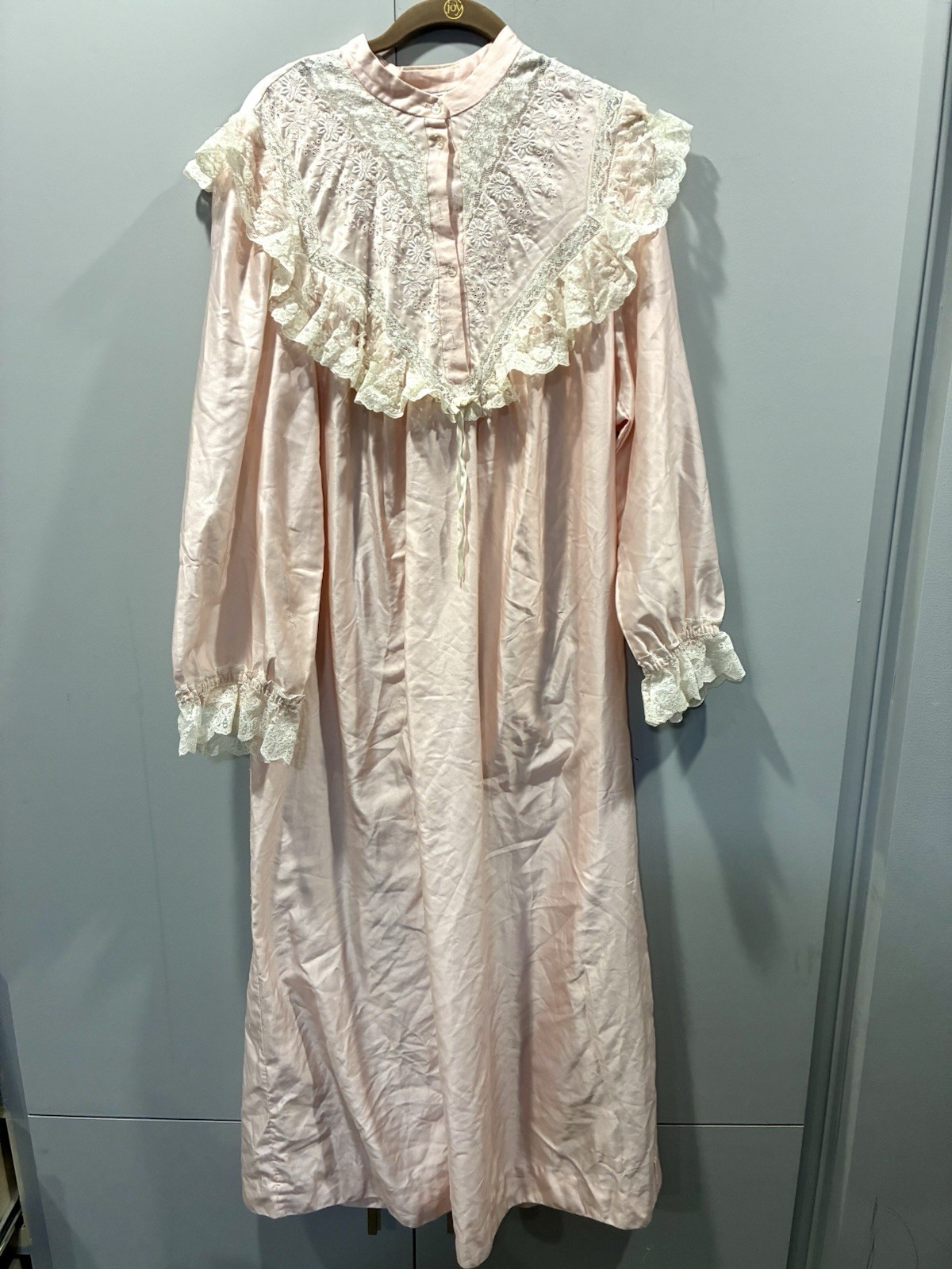 Vintage 70s Christian Dior Lingerie Pink Satin Lace Nightgown Prairie Heirloom