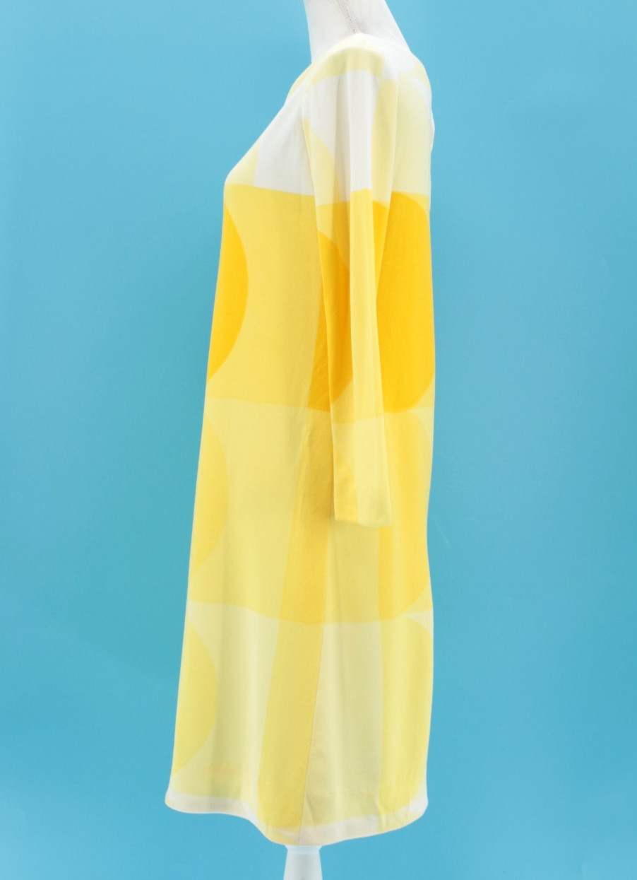 VTG Women&rsquo;s 60s Yellow & White Mod Midi Shift Dress Sz S/M 1960s B. H. Wragge