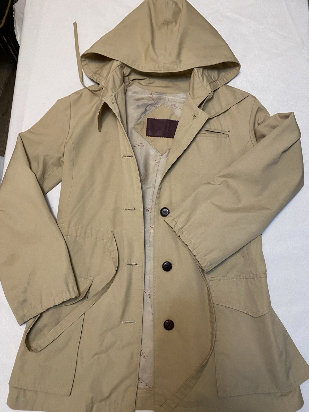 Vintage Eitenne Aigner All Weather Rain Coat With Oversize Hood & Drawstring