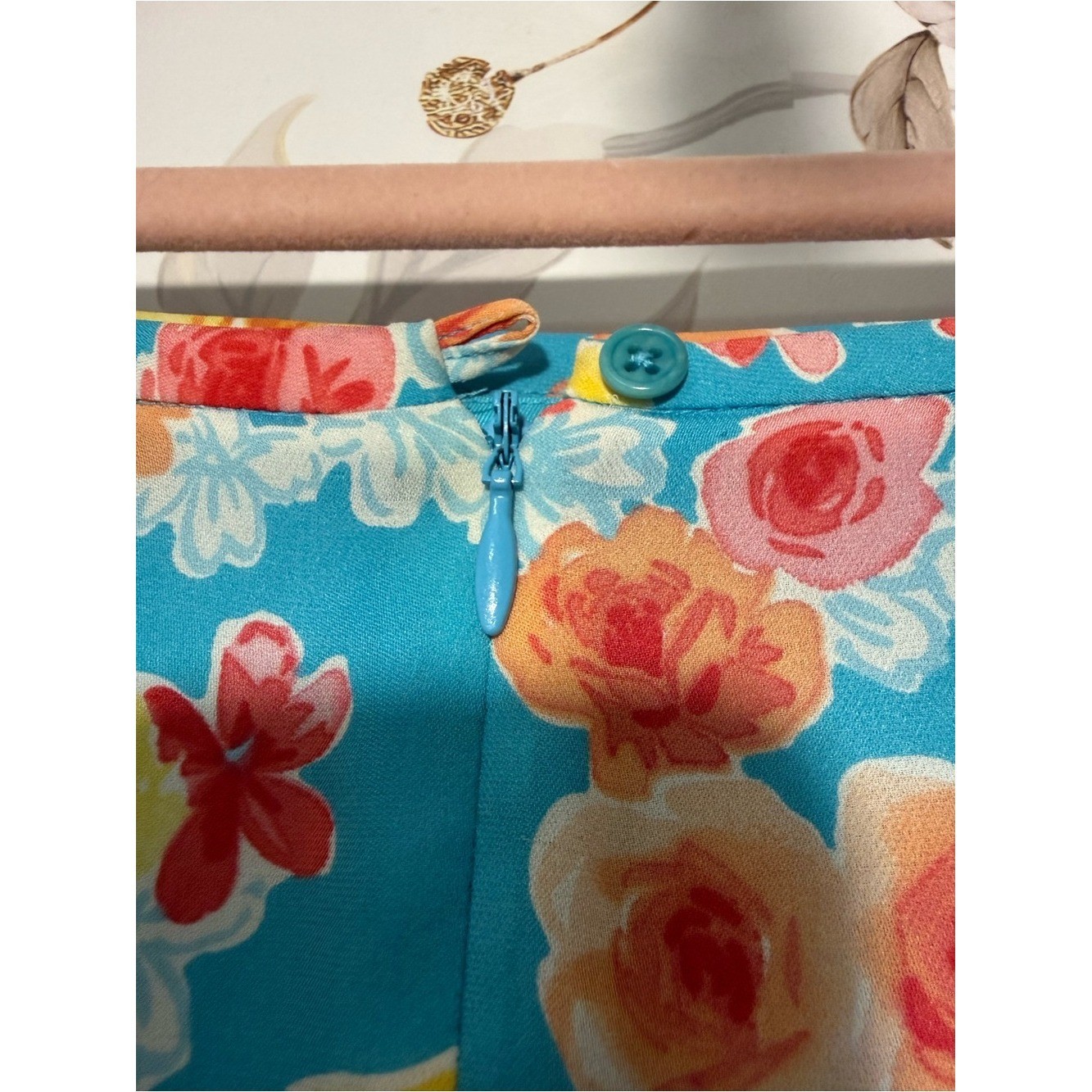 Harold&rsquo;s 100% Silk Teal A-Line Skirt with Yellow & Pink Floral Print