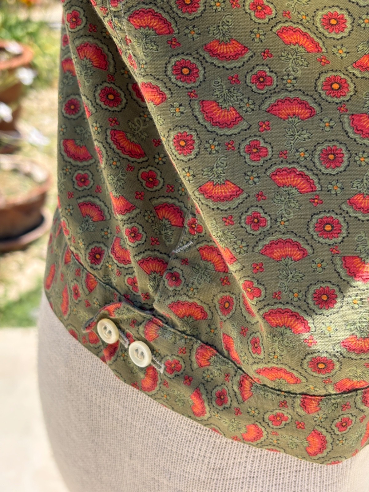 Vintage 50s 60s Christenfeld Button Down Blouse Green M/L Rockabilly Mid Century