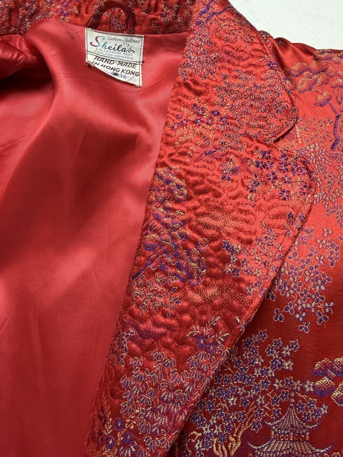 Vtg Red Chinese Brocade Robe Housecoat Hong Kong Womens 36/Small Sheila&rsquo;s RIP
