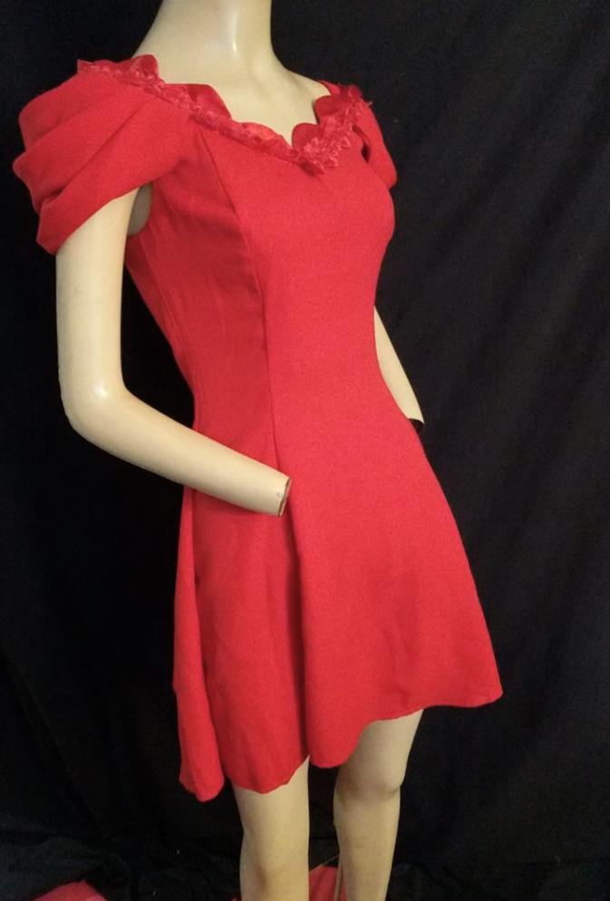 1980&rsquo;s VINTAGE RED SHORT FIT & FLARE PARTY, PROM L.A.GLO DRESS-32&Prime; BUST