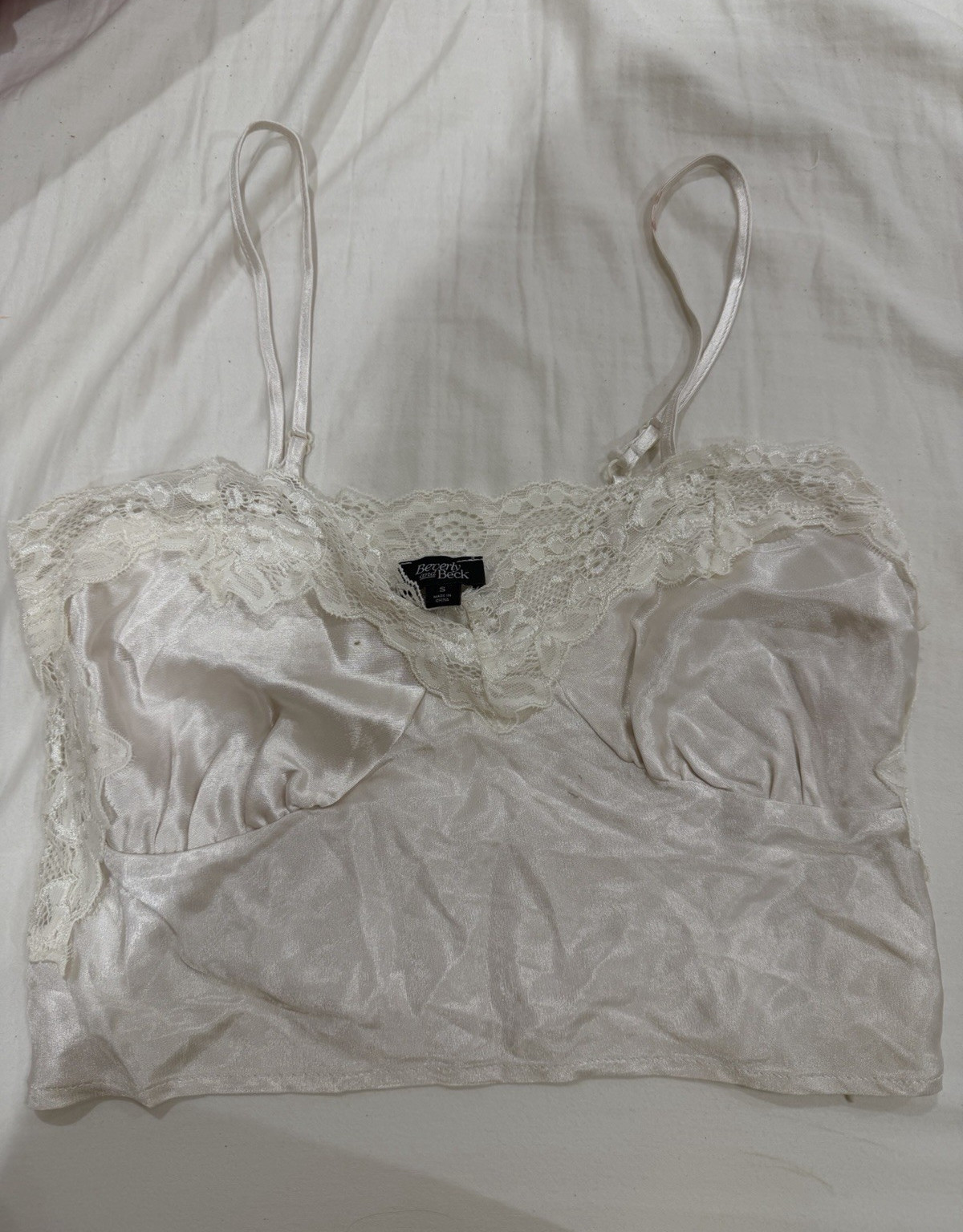 Berkeley Beck Ivory Lace Trim Spaghetti Strap Camisole Top, Size S