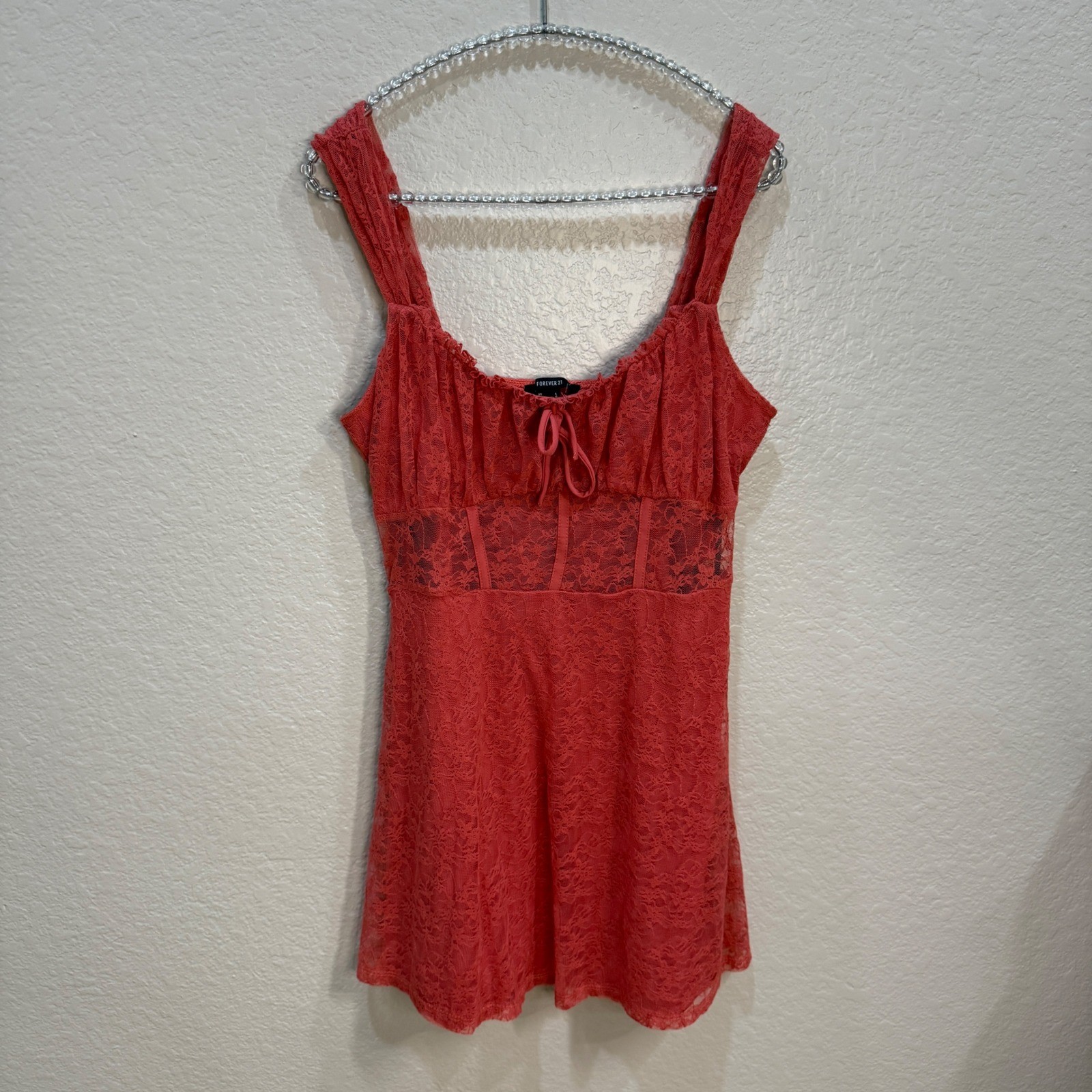 NEW Forever 21 Pink Floral Lace Corset Milkmaid Babydoll Tunic Top Fairy Y2K L