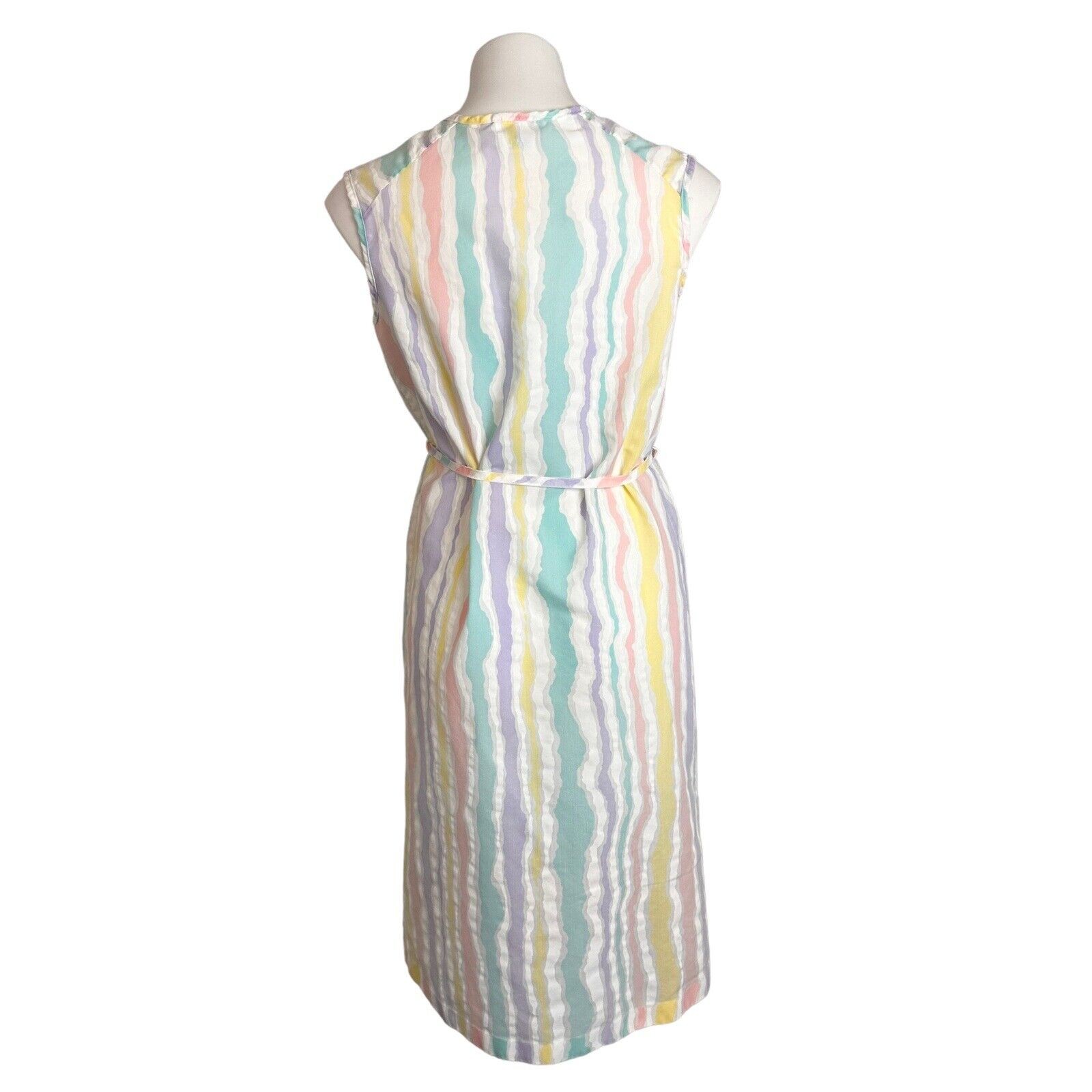Smart Time House Coat Day Dress Multicolor Striped Half Zip Front Belt Vtg Sz S