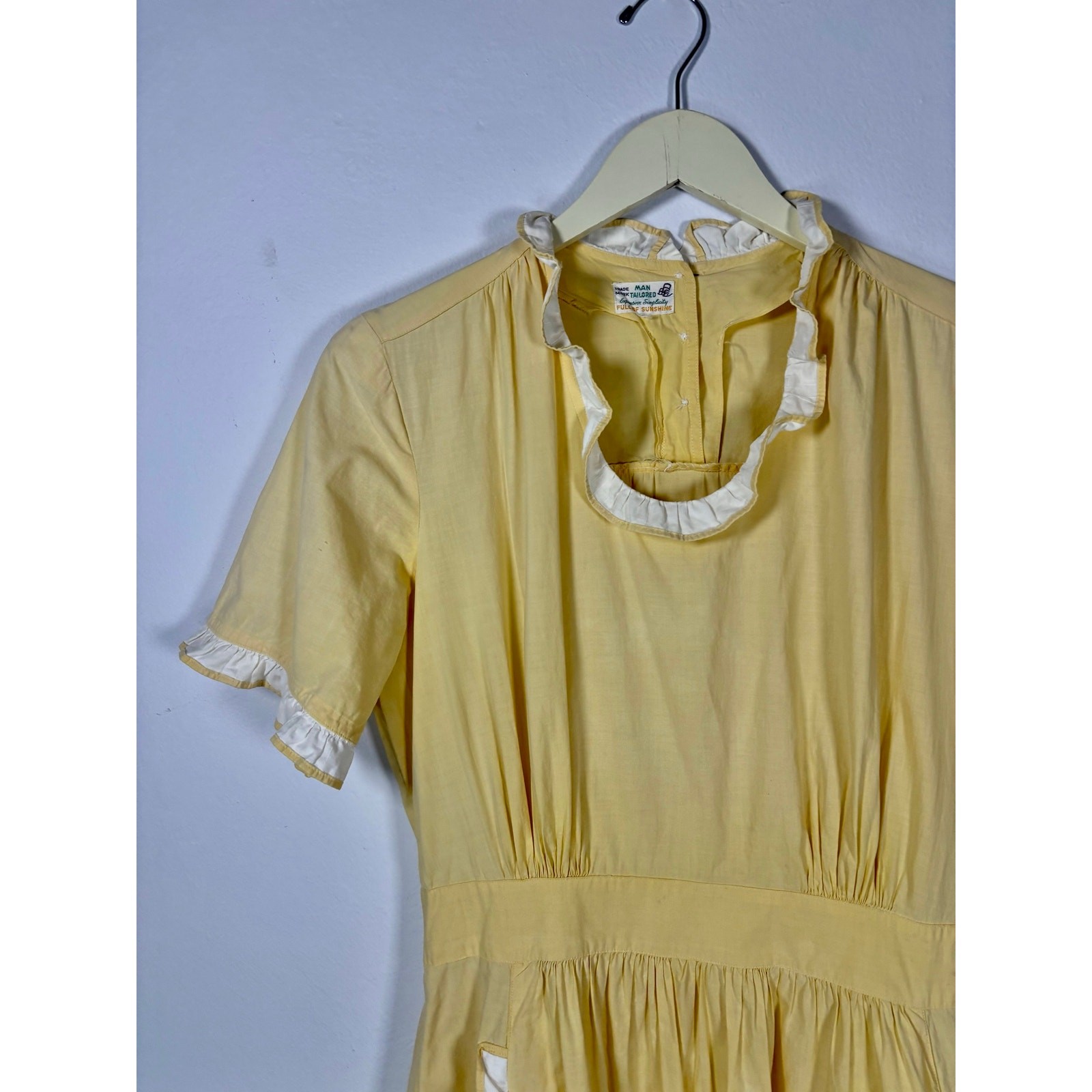 1950s Expensive Simplicity Yellow Cotton Ruffle Maids Uniform Dress As Is