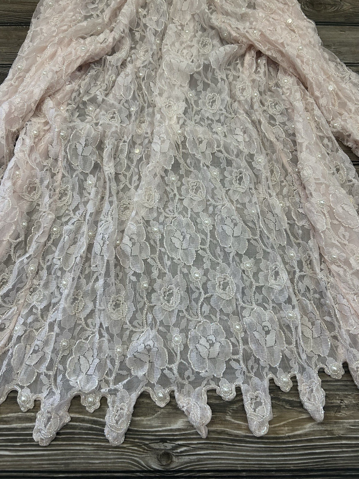 Vintage Judith Ann Plus Creations Beaded Sequin Lace Blush Pink 2 Piece 16-18