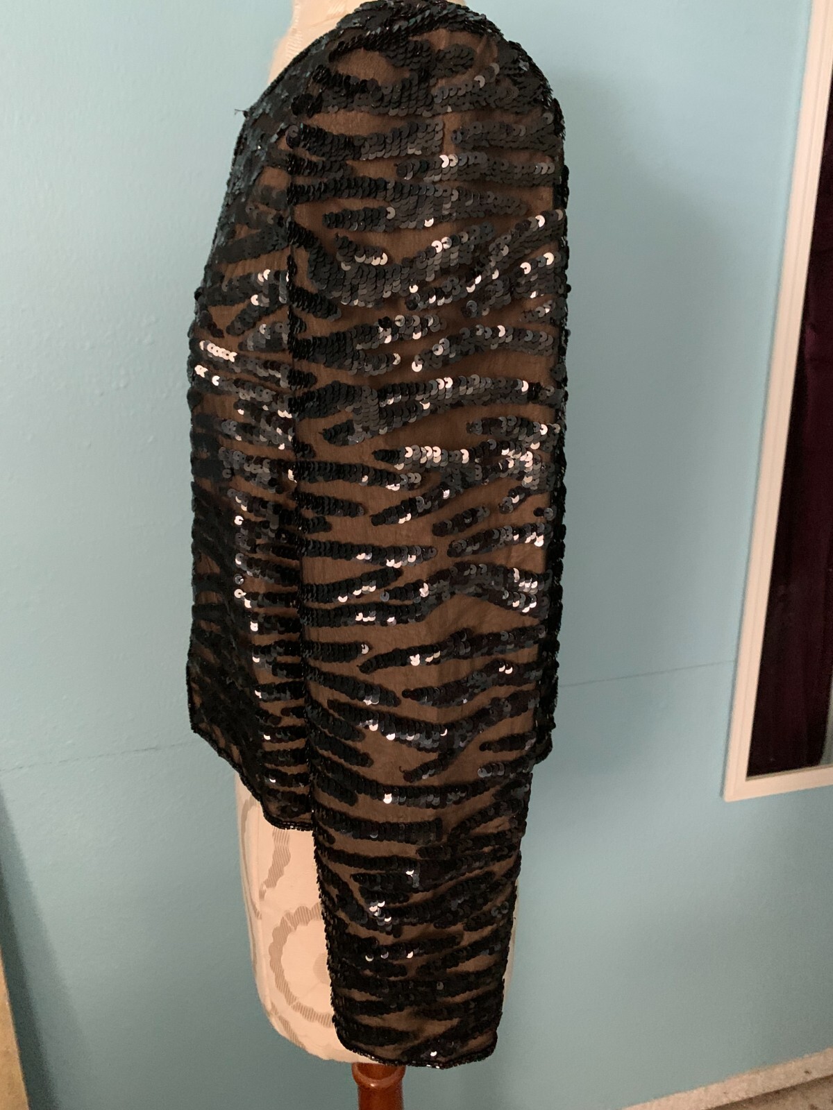 VTG ANDRETTA DONATELLO Jacket Black Sequin Gold Lined Long Sleeve Women&rsquo;s Top XS