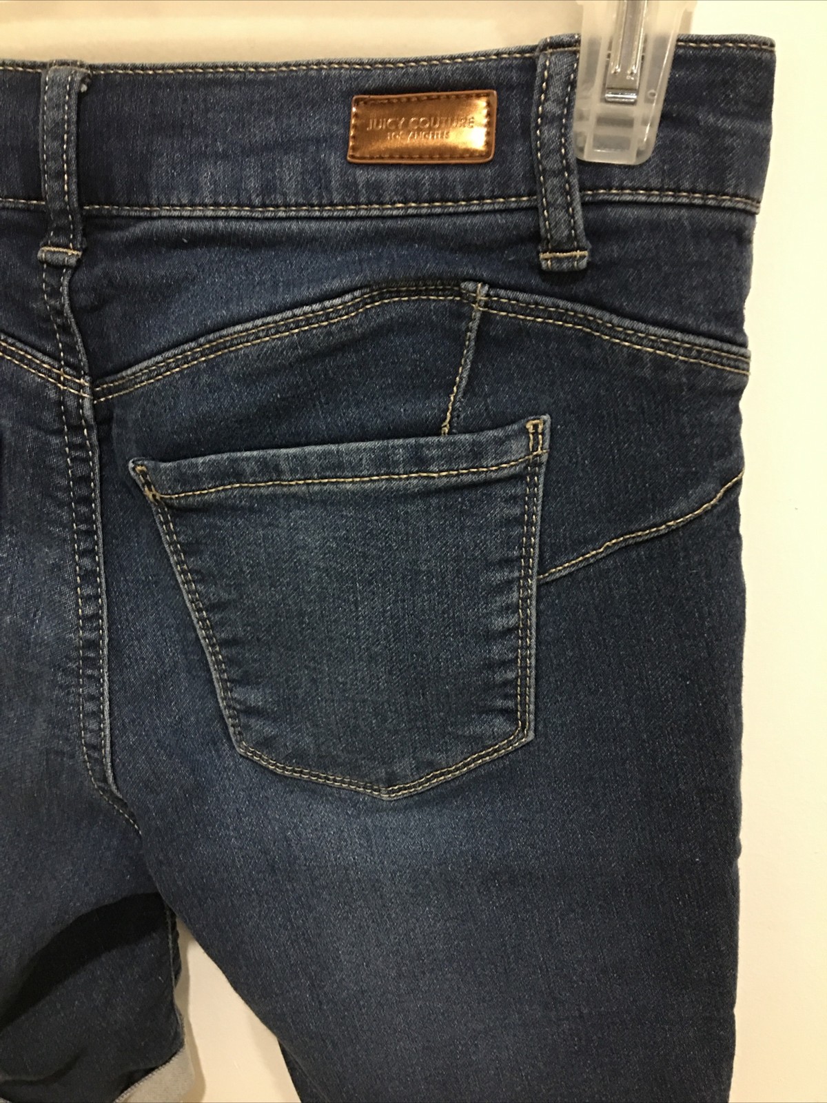 Juicy Couture Blue Denim Stretchy Cuffed Shorts Size 4 Hipster Glam Summer