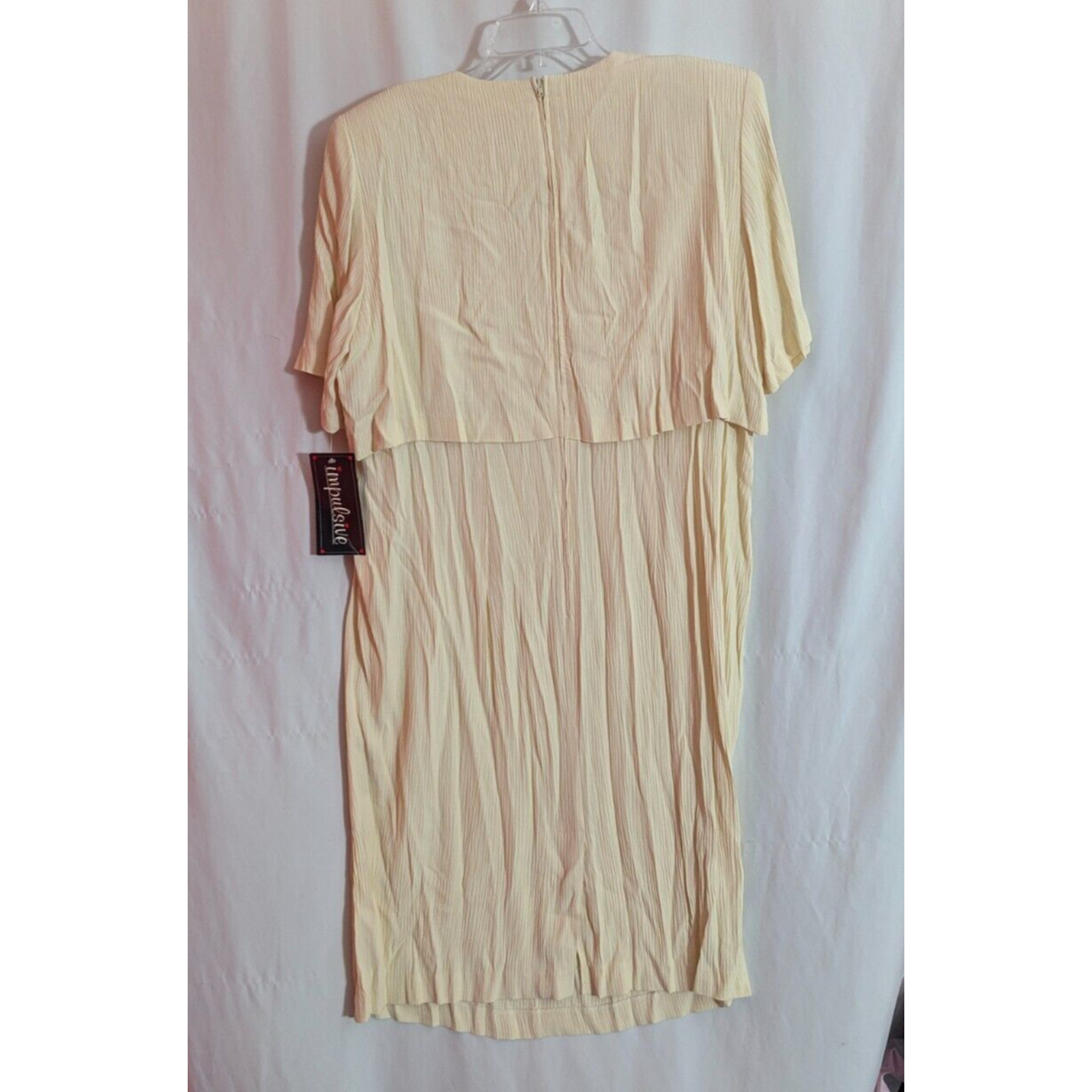 New Vtg Impulsive Ivory Crinkle Rayon Blouson Midi Dress Size 18W K1