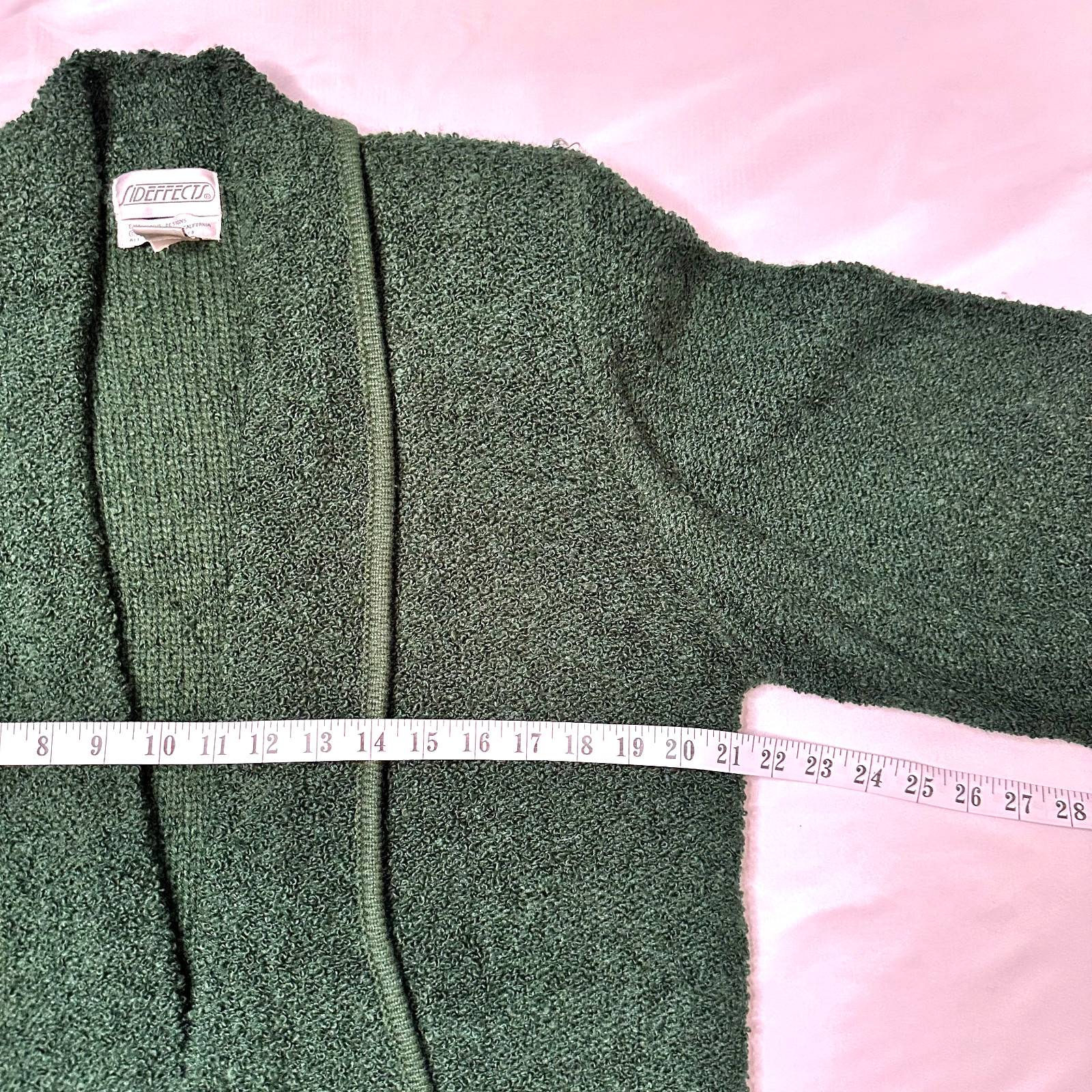 Vtg Sideffects Women’s Open Front Boucle Cardigan Sweater M Forest Green Cozy