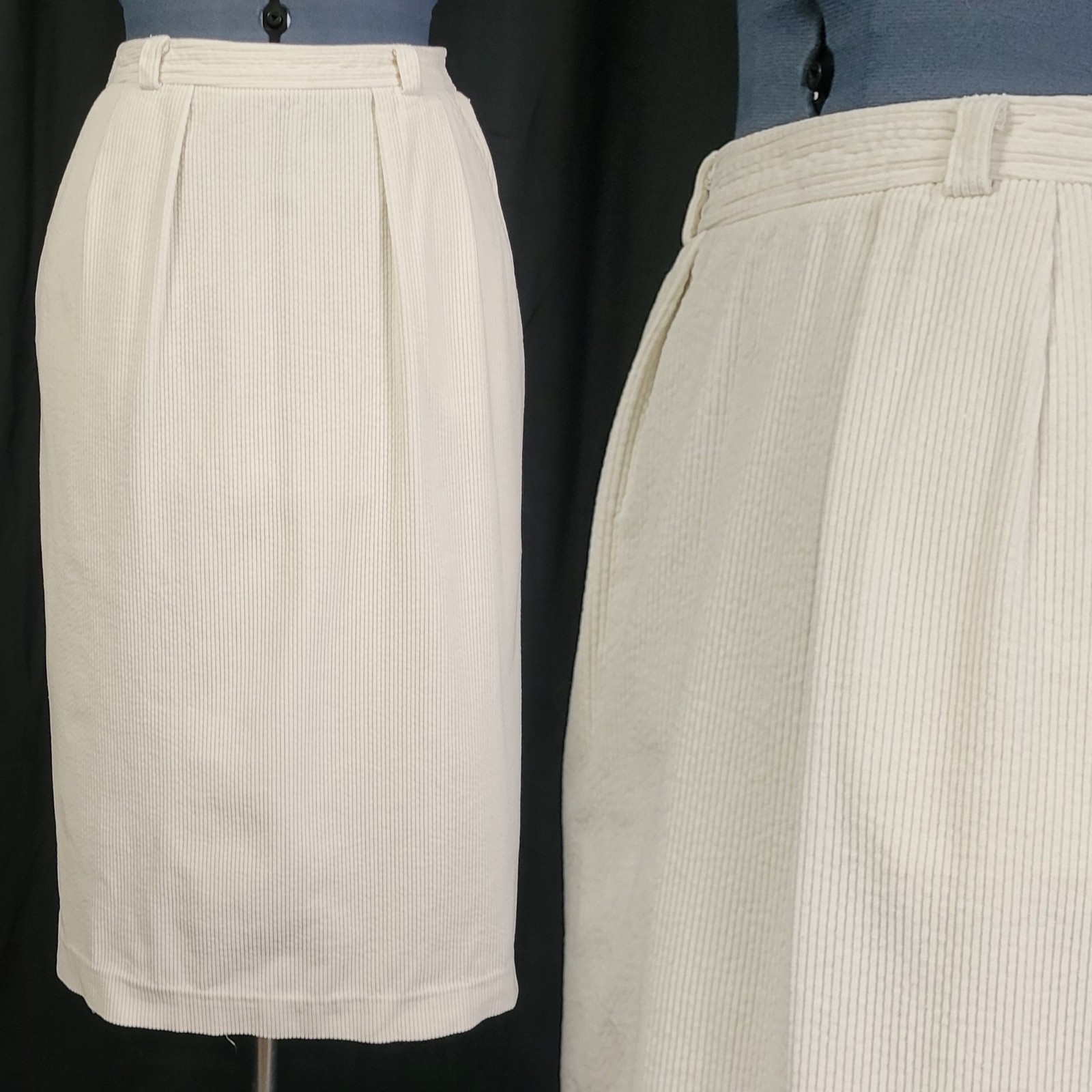 Vintage Chaus Creamy White Corduroy Pencil Skirt w Pockets Size 10