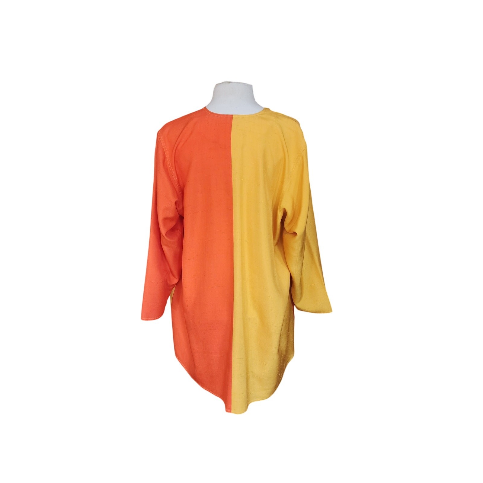 VTG 90s Duster Jacket Silk Yellow Orange Colorblock Blazer Victoria March
