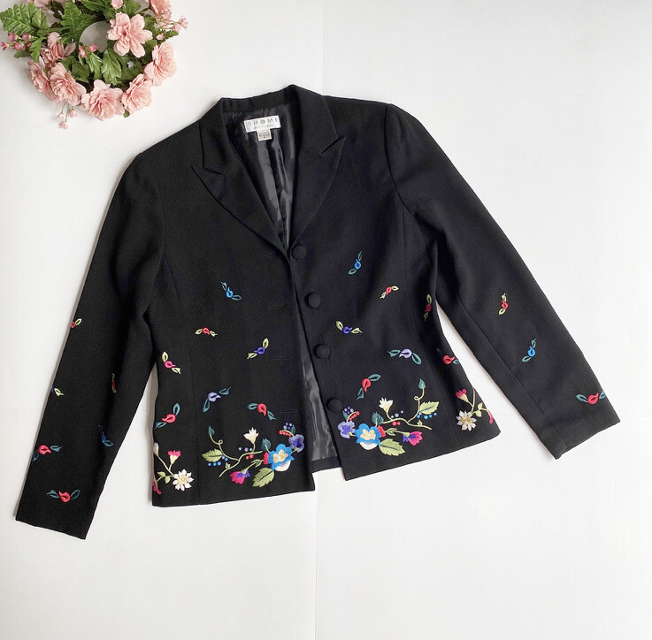 Vintage SHOMI- Miller Shor Black Floral Embroidered Blazer, Women’s Size 8