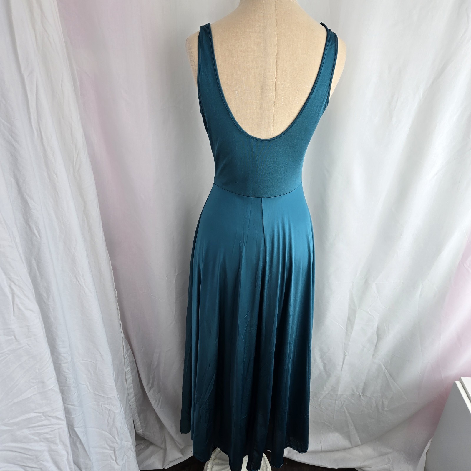 Vanity Fair Vtg Teal Green Long Nightgown Size M Lace Bodice Lingerie Gown USA