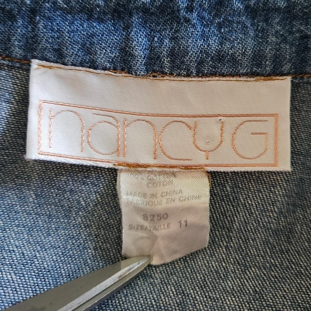 Vintage Nancy G Long Sleeve Denim Cinched Waist Midi Shirtdress 11 Medium