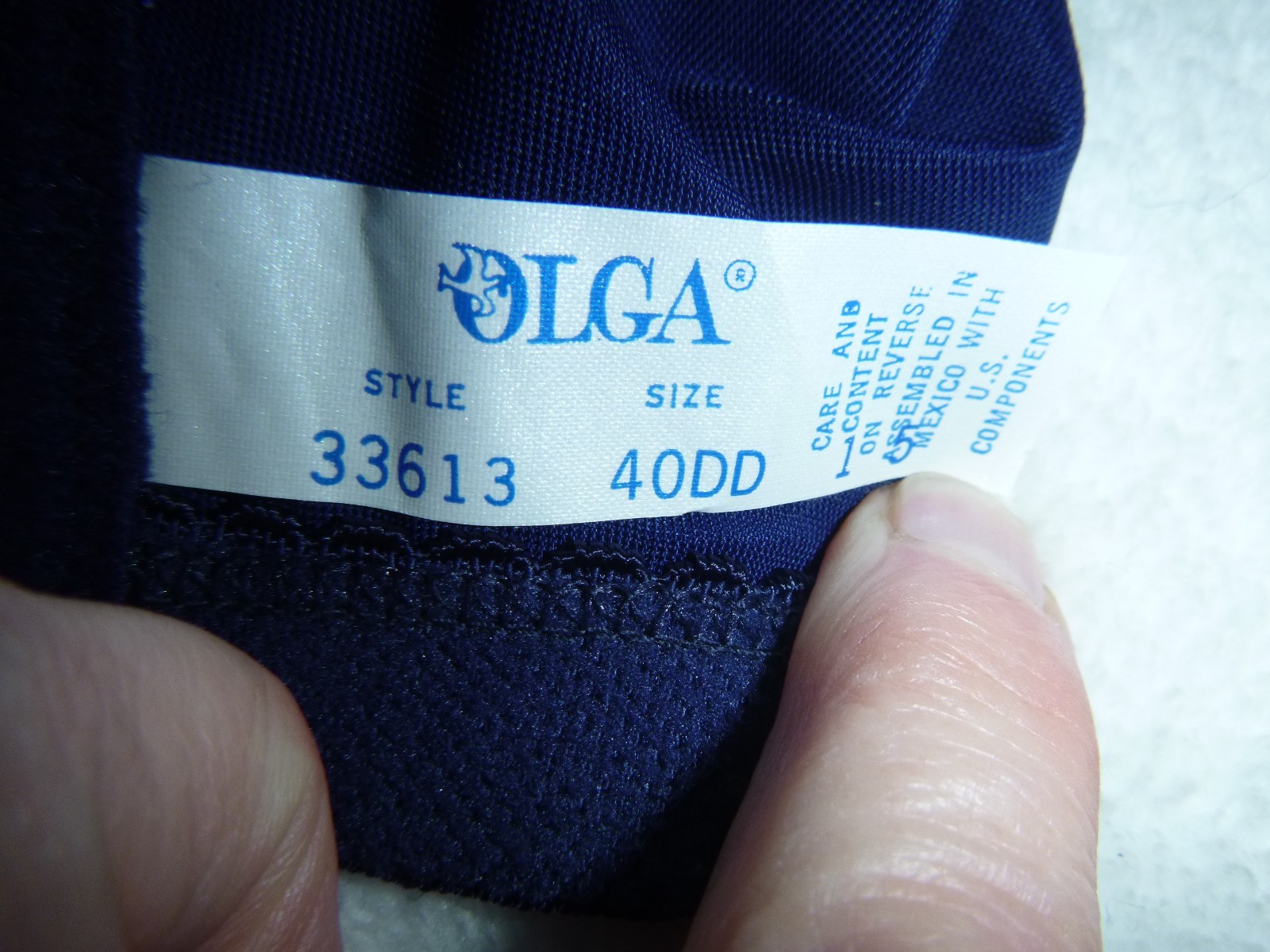 NOS Vtg Olga #33613 Full Figure Secret Hug Bra Navy Blue Sz 40DD