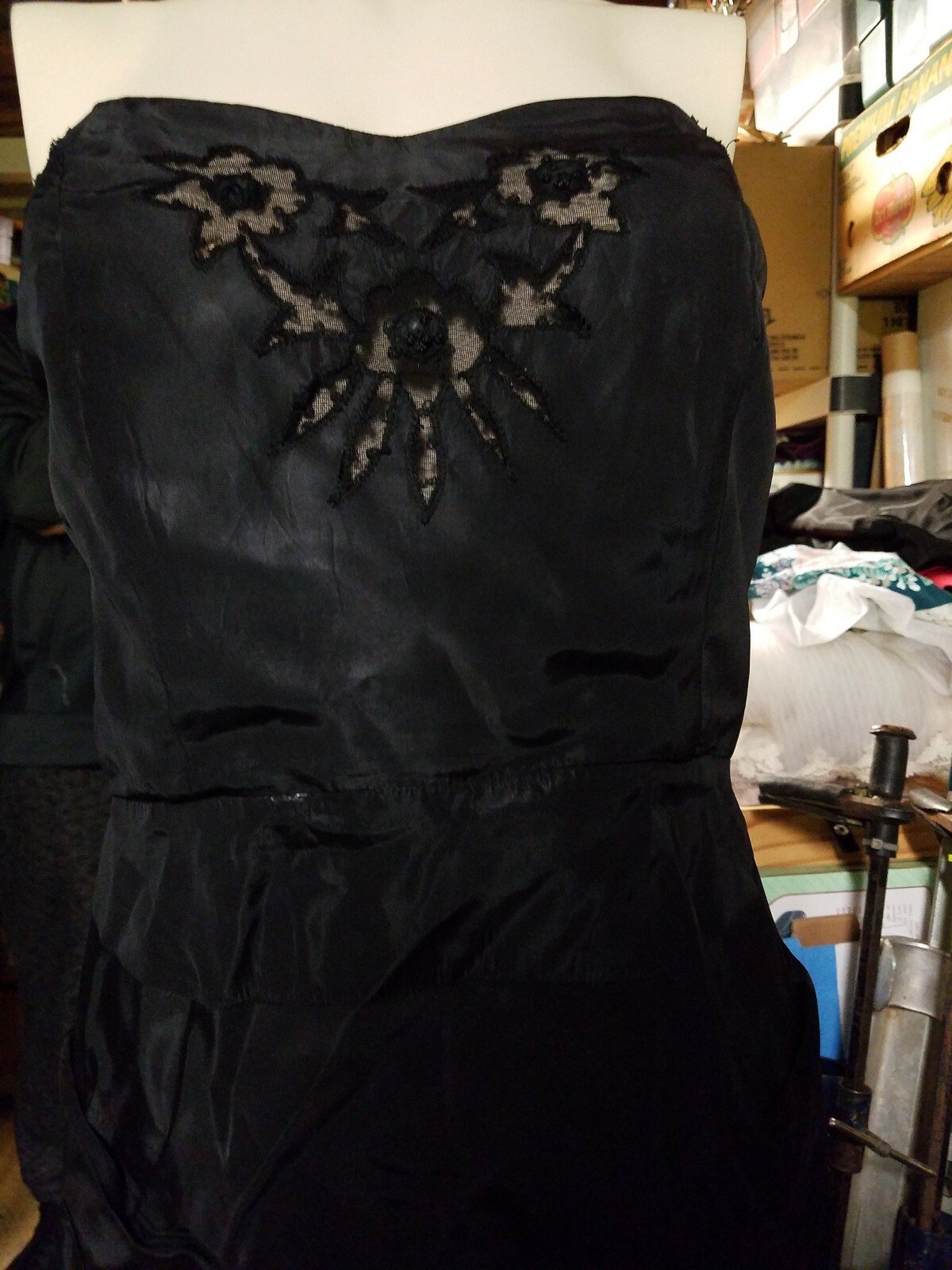 1960S black satiny seethru top COCKTAIL dress strapless SIZE ? Adorable