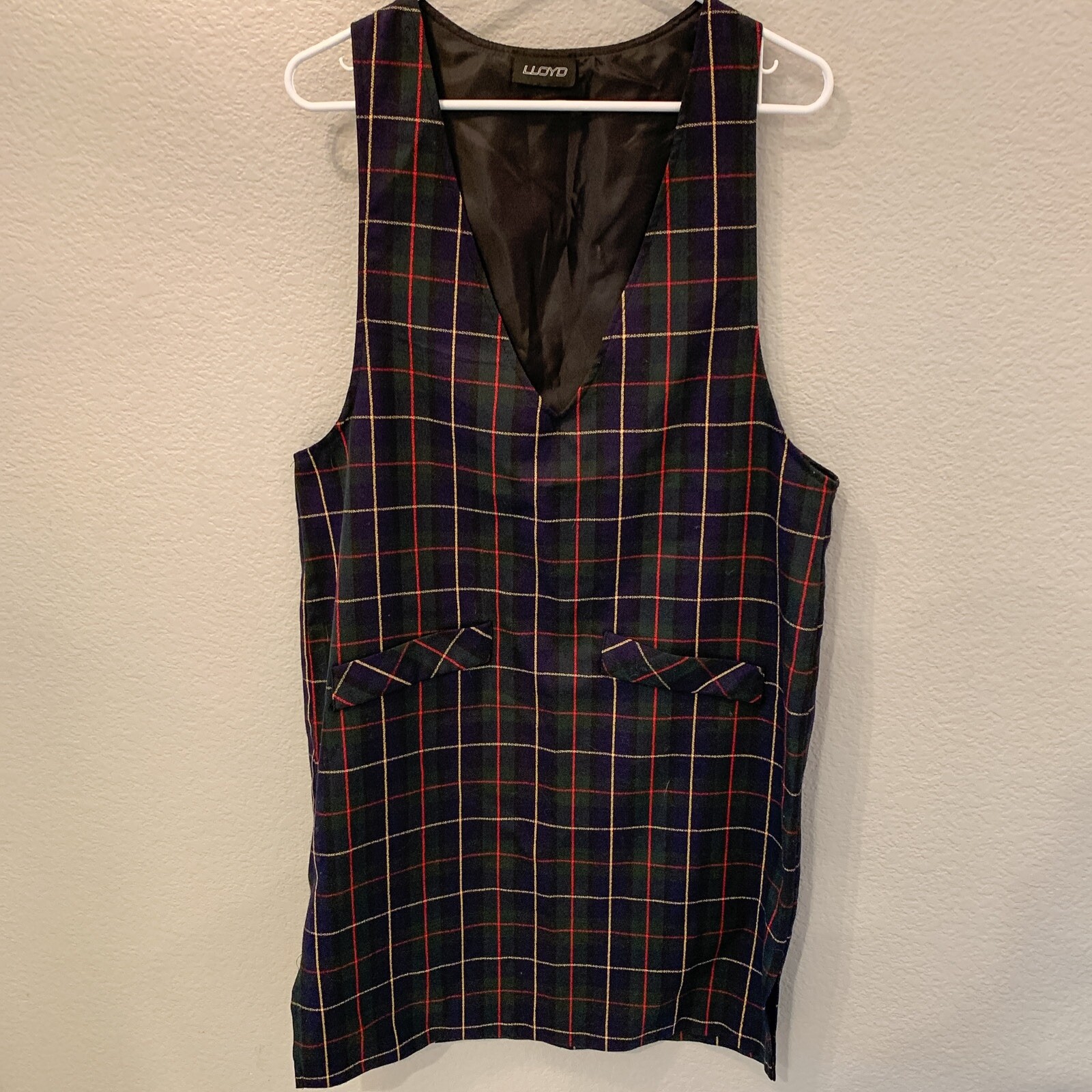 Vintage 90s Lloyd Navy Blue And Green Plaid Jumper Dress M L