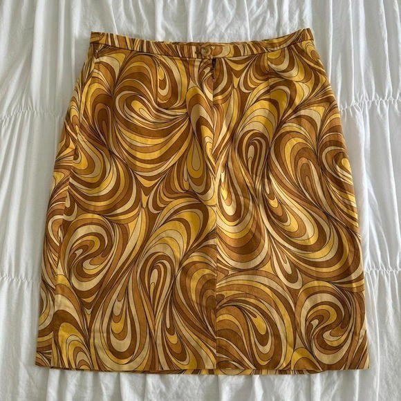 Vintage S Celine Spring/Summer 2003 Skirt With Yellow & Brown Swirl Graphic