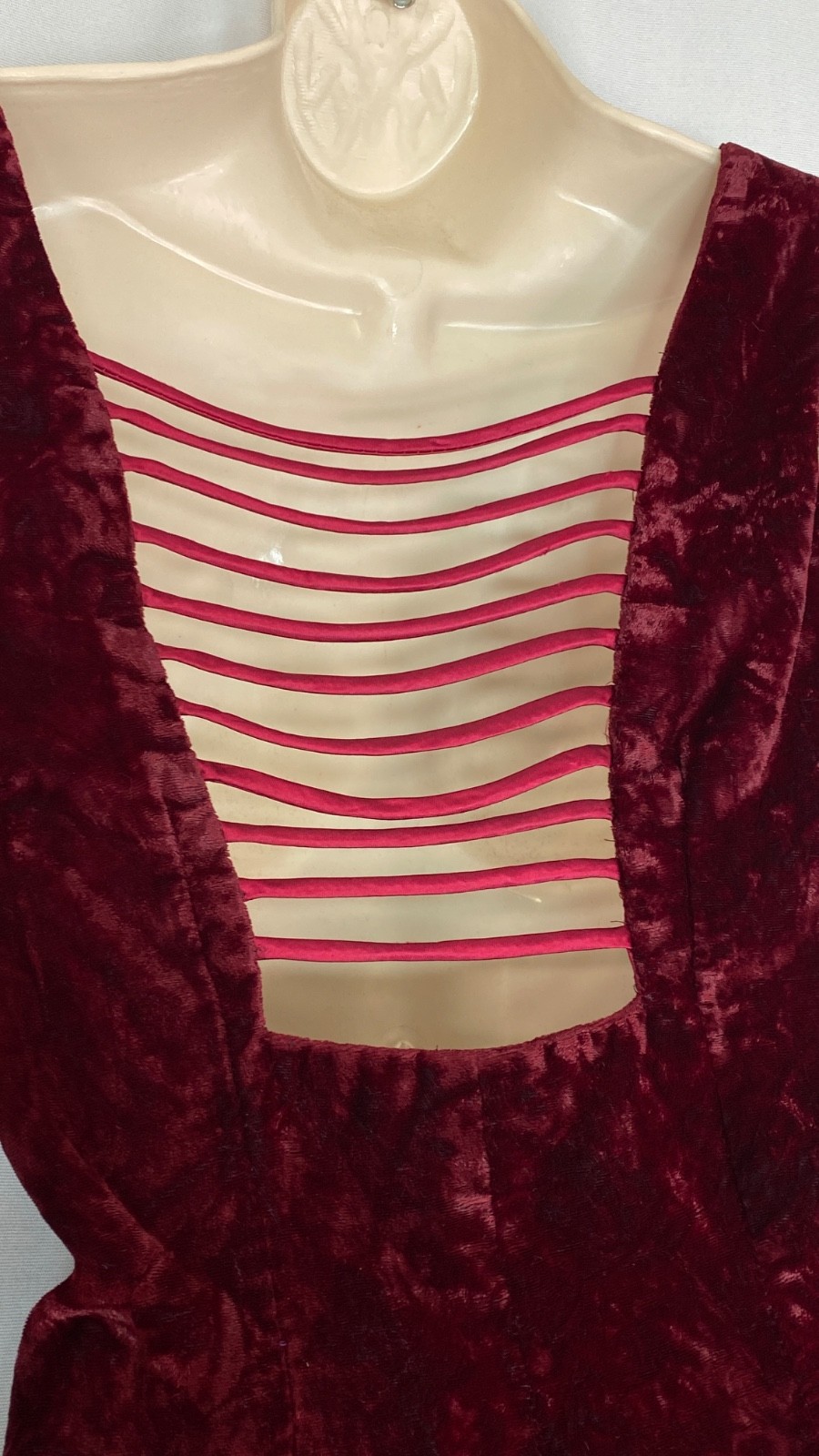 Vintage 1990s red velvet mini dress S sleeveless open back high neck