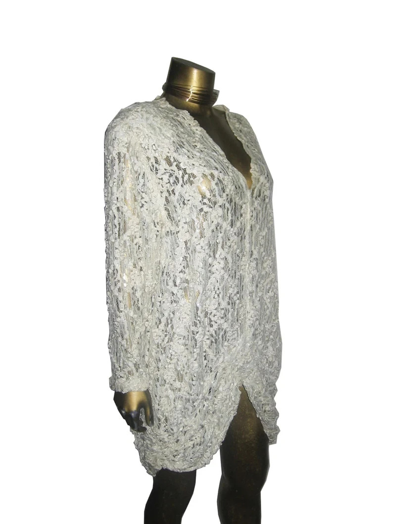 VTG Melody Ann Lace Sequins Ribbon Work Draped Flapper Gatsby Avant Garde Dress
