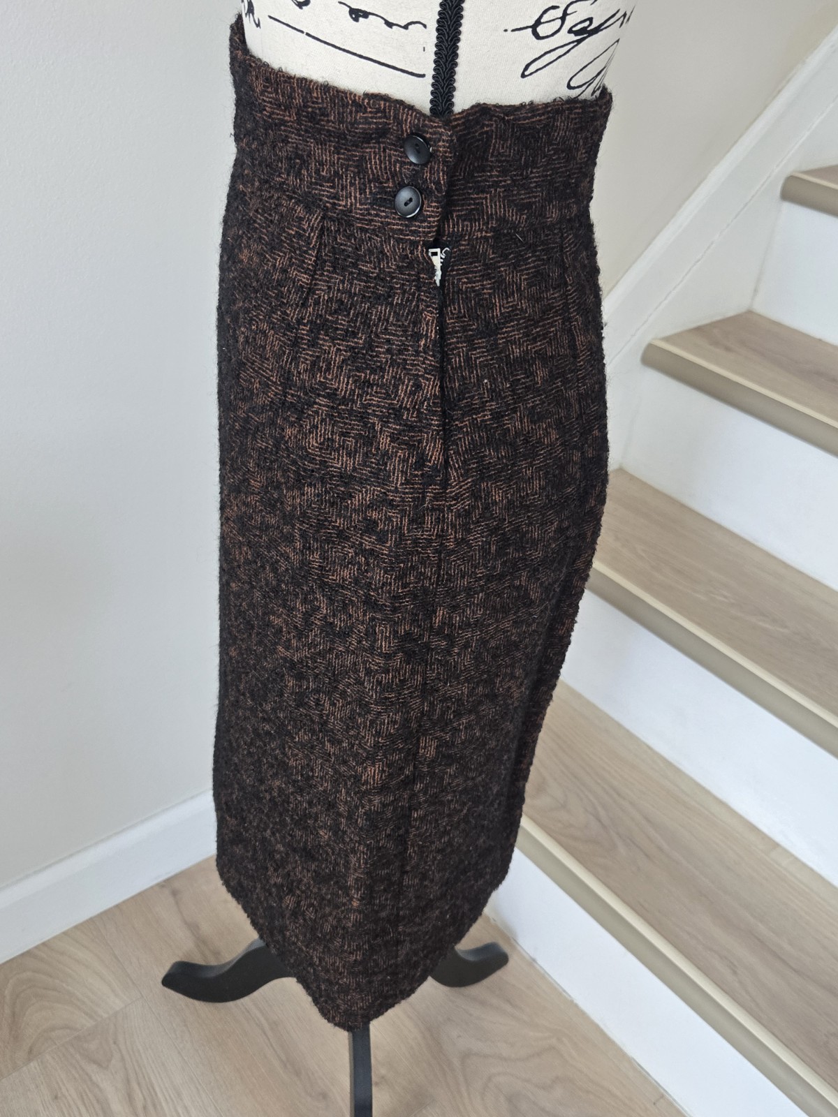 Teed Suit Dark Brown Flecked Wool Jacket With Mink Collar & Pencil Skirt 1960&rsquo;s