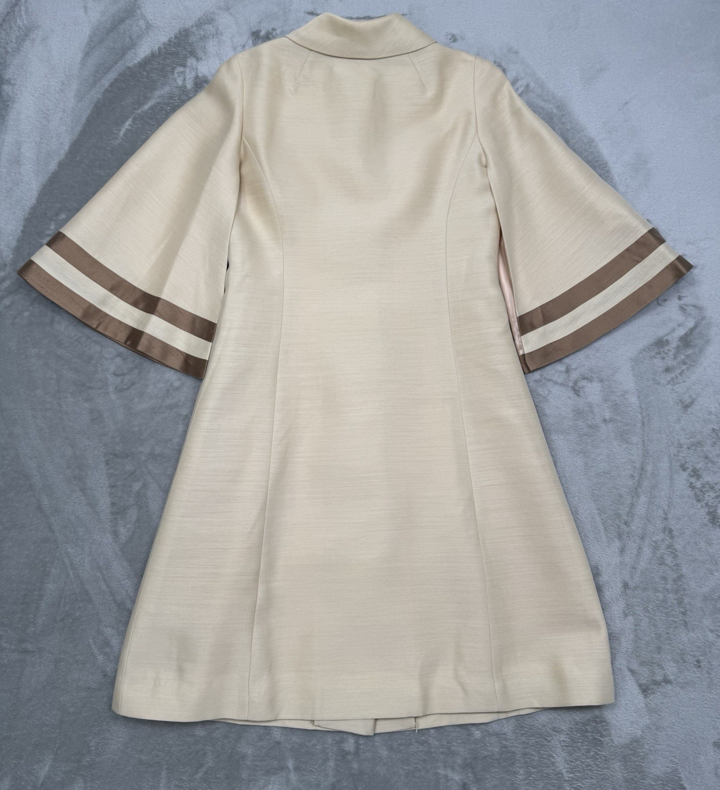 Vintage 50s Lilli Ann Dress Coat Womens Medium Princess Bell Sleeves Linen Pearl