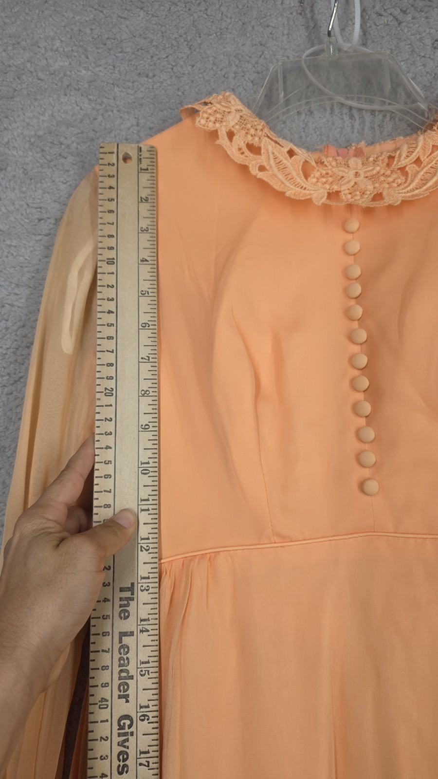 1970s Dress Size 4 Peach Silk Chiffon Long Sleeve Maxi Bridesmaid Vintage