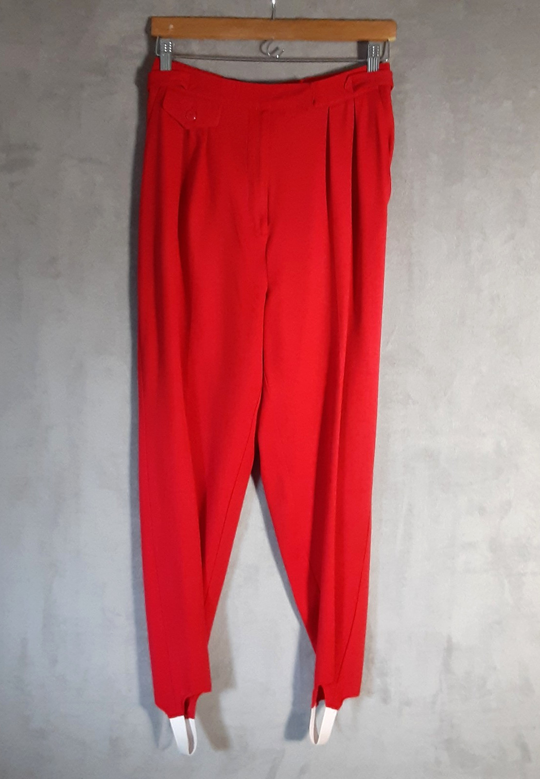 Vintage Stirrup Pants Chaus 10 – Red High Waist Front Zip Poly Rayon Blend 80&rsquo;s