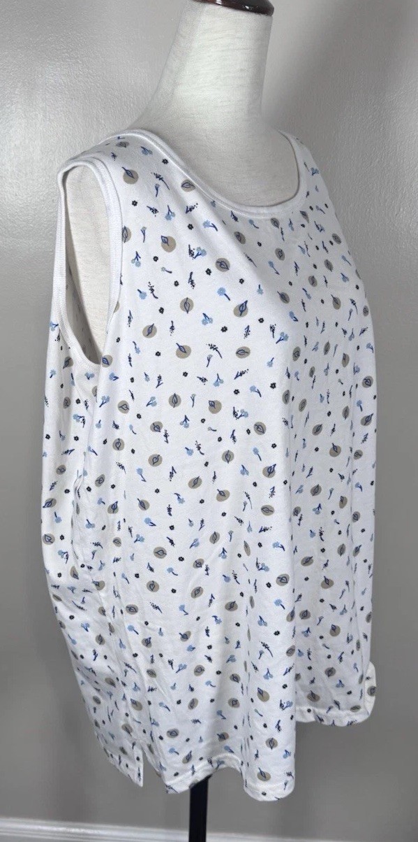 Vintage 90s Basic Editions White Floral Sleeveless Cottagecore Tank Top Sz 1X