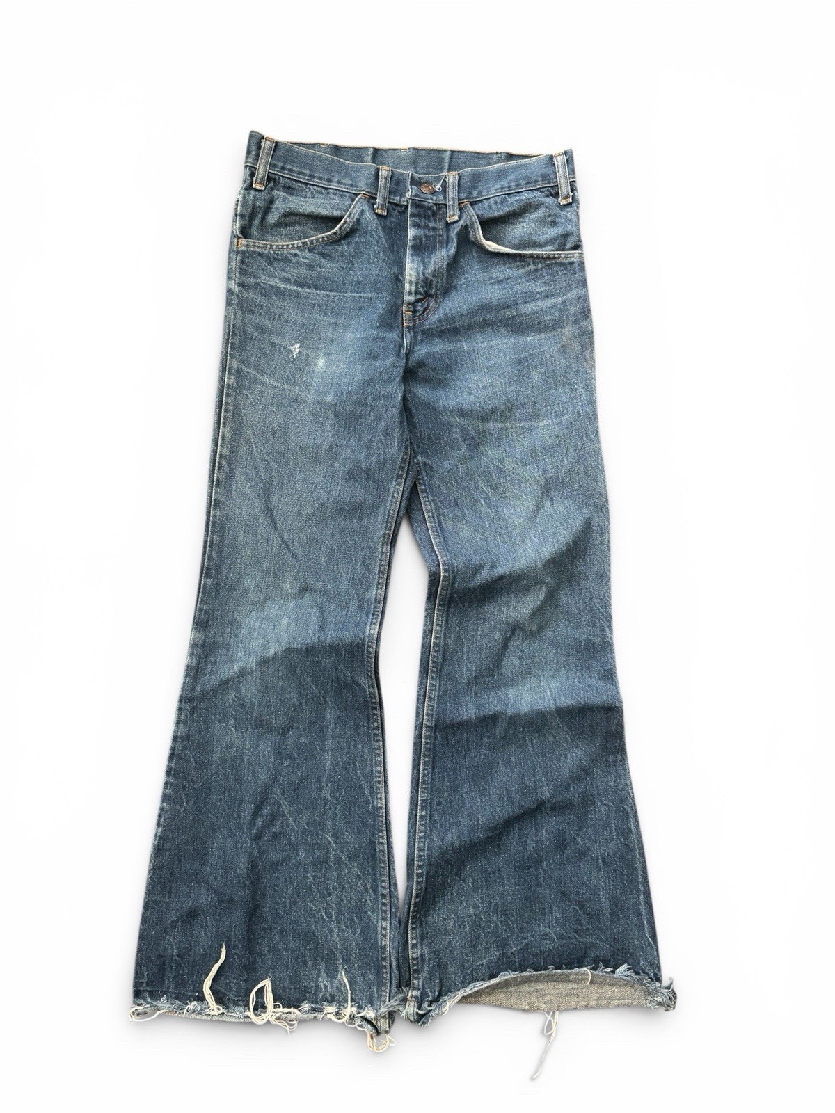 Vintage 70s Plain Pockets JCPenney Bell Bottom Flare Jeans Distressed Raw Hem