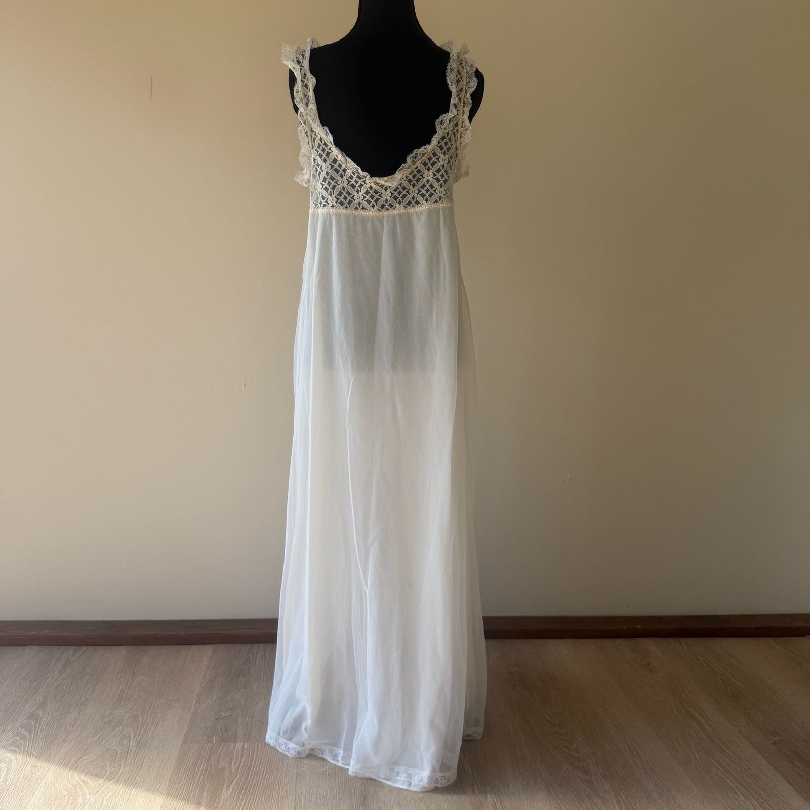 Vintage St Michael Sheer White Nylon and Lace Maxi Nightgown Made in Britain