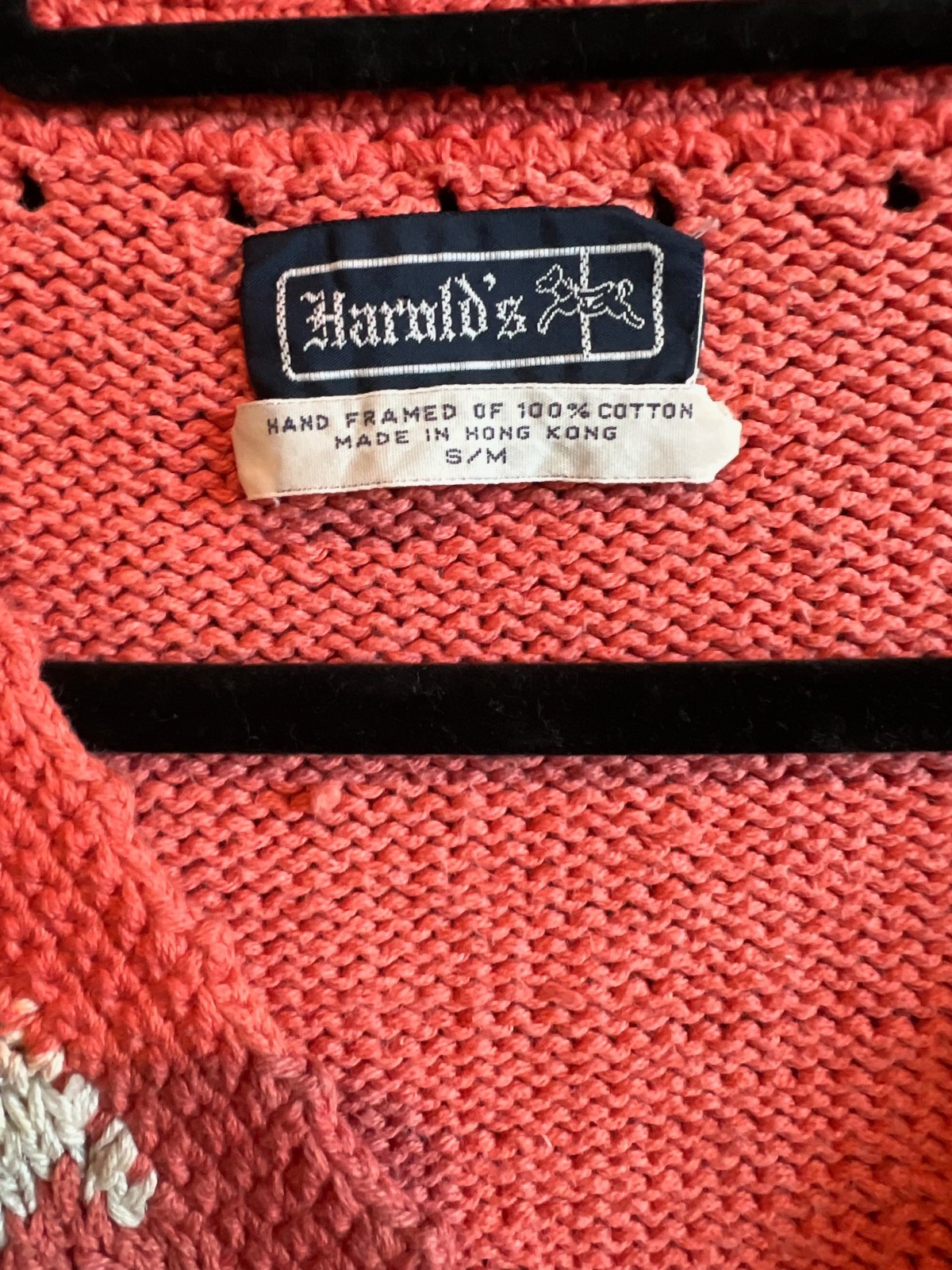 Vintage Harold’s Hand-Framed 100% Cotton Cardigan Sweater S/M Coral Floral Knit
