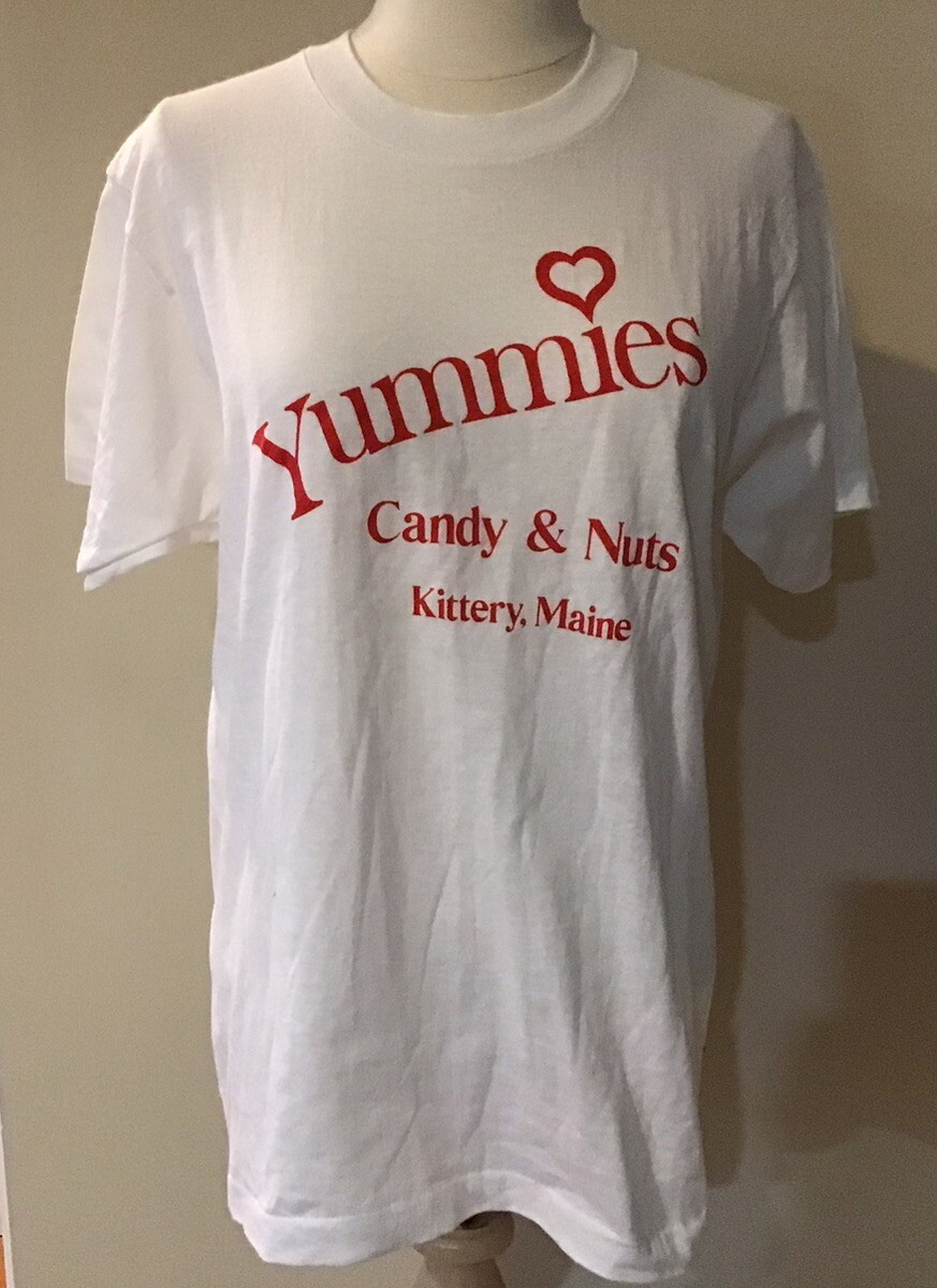 Yummies Candy & Nuts, Kittery Maine Women’s Large White Vintage USA T Shirt