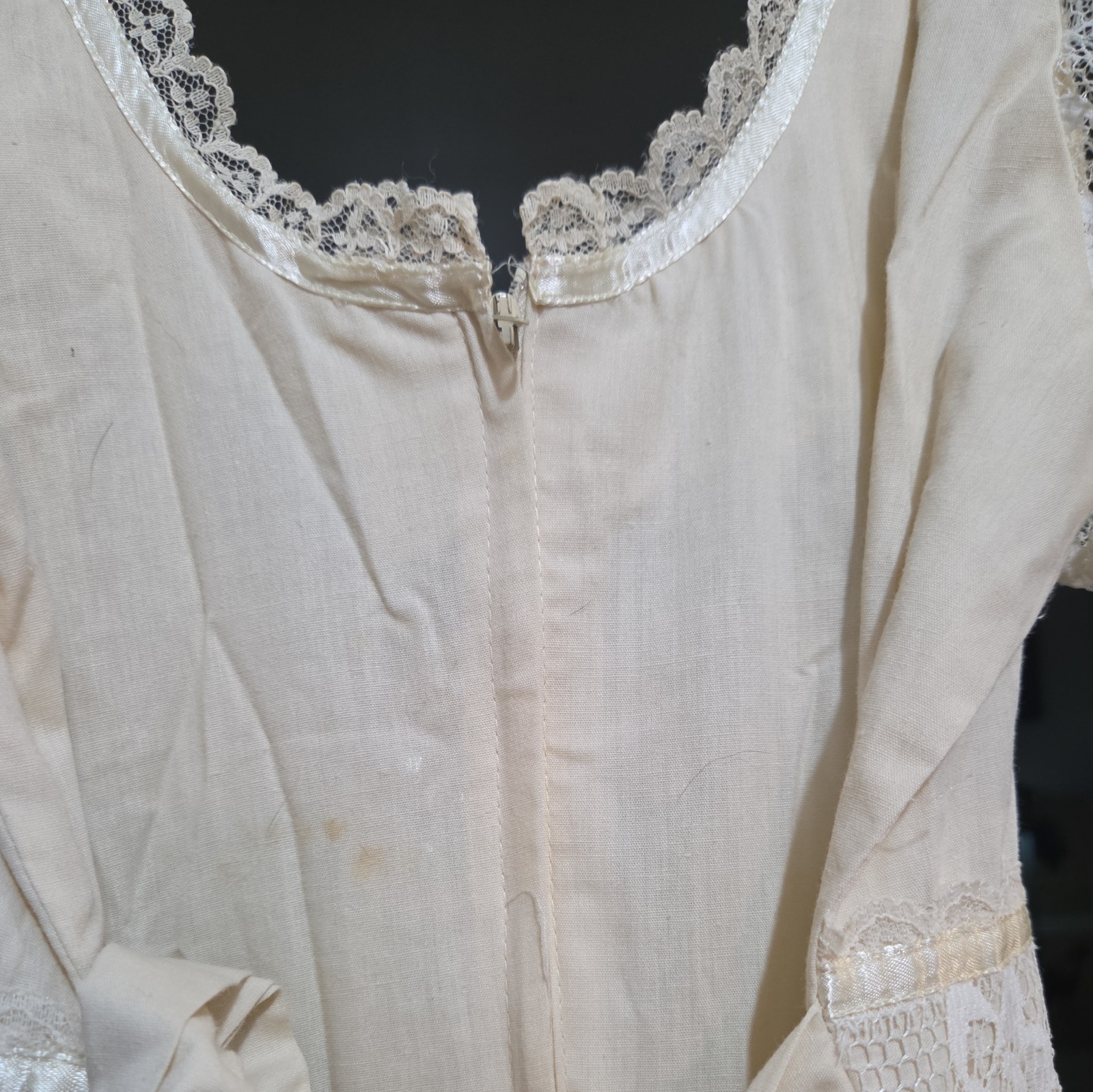 Vintage 70s dress Cream Lace Prairie Maxi Dress Cottagecore Boho size SMALL