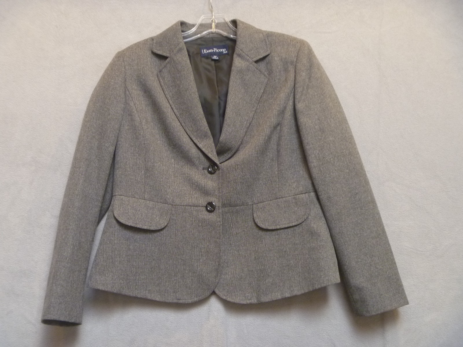Evan Picone Suit Jacket Womens Size 10P Gray Black Plaid Lined Petite Blazer