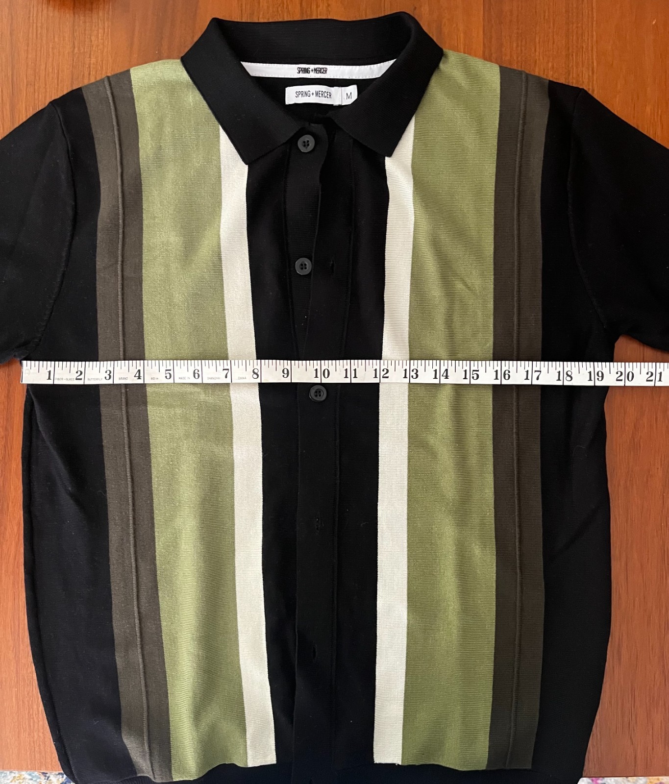 Men&rsquo;s Knit Short Sleeve Shirt, Sz M Black, Green, White
