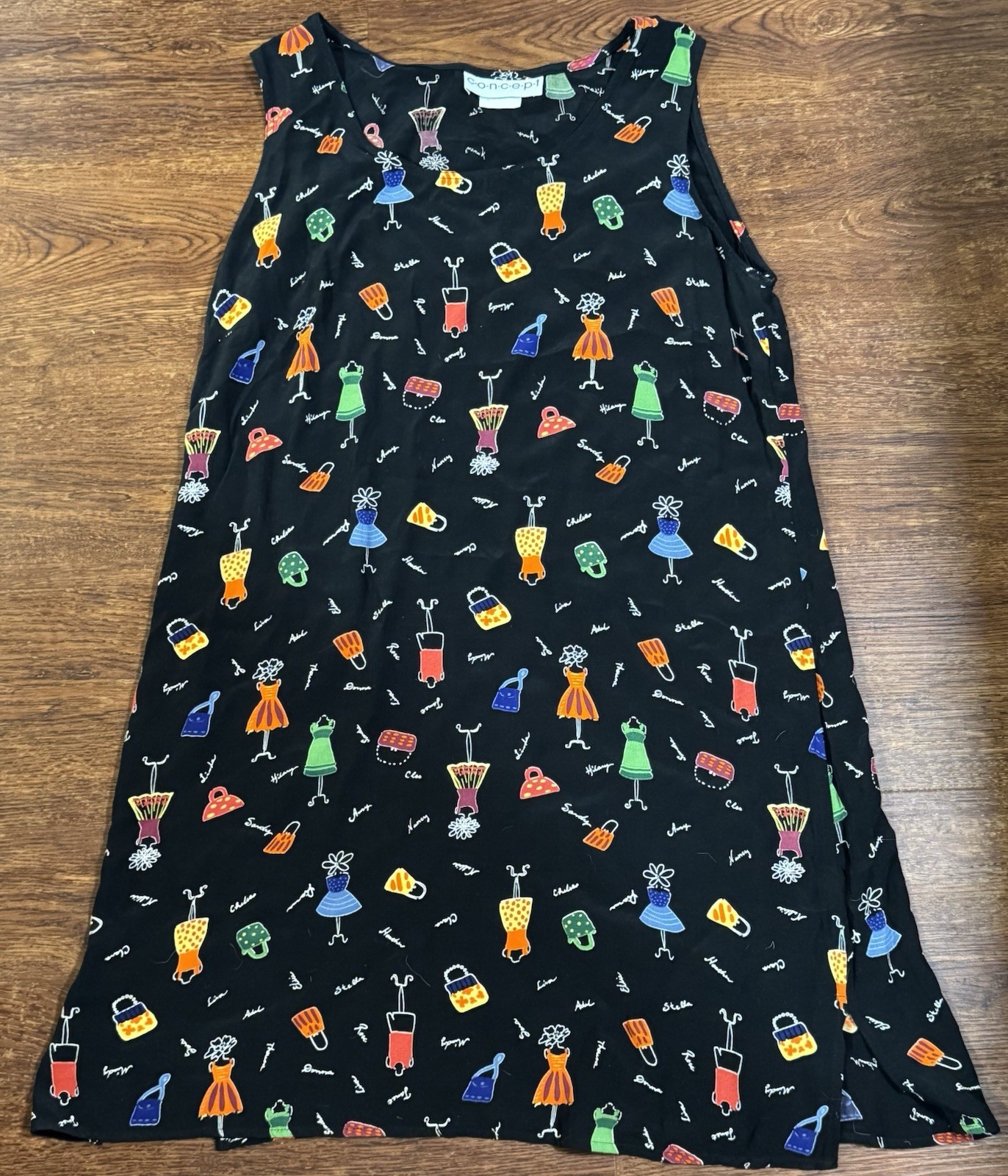 Vintage 1980s Concept Black Party A-Line Shift Dress Size Large 100% Rayon