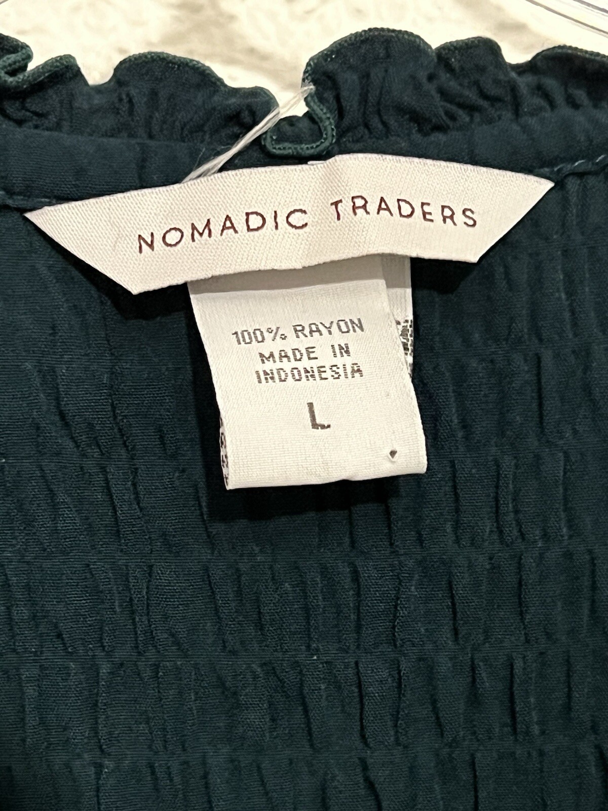 Nomadic Traders Vintage Large Teal Lagenlook Gen Z Smocked Button Down Top