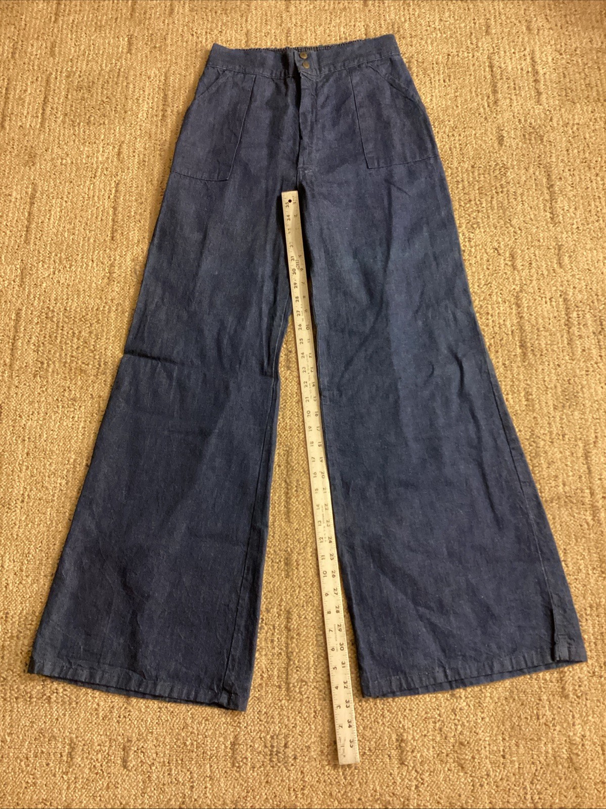 Vtg 1970s Militaires 12.5” Bell Bottom Denim Jeans W/ Cinch Waistband 28” X 33”