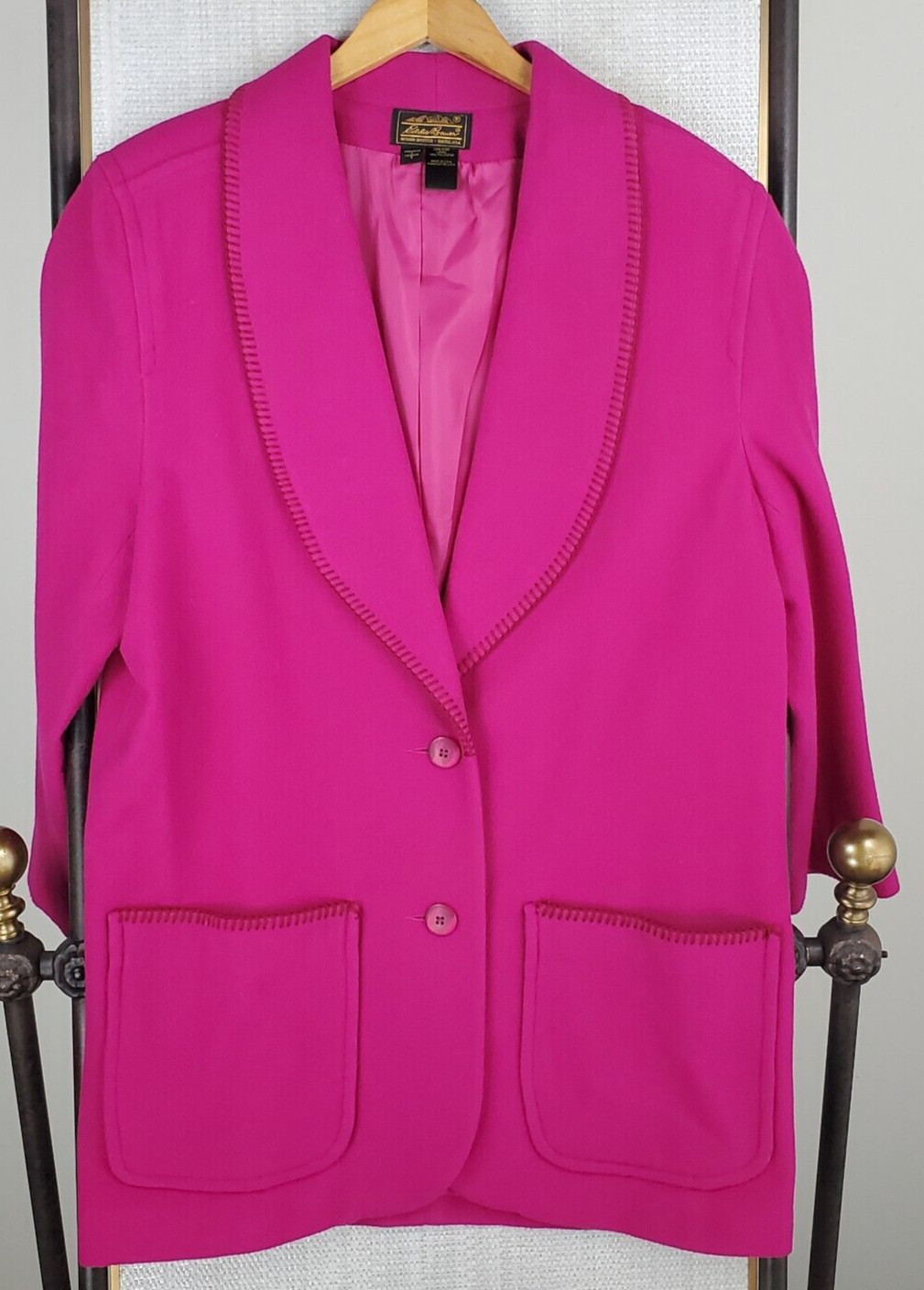 VTG EDDIE BAUER USA Size Large 100% Wool Womens Pink Shawl Barn Chore Coat