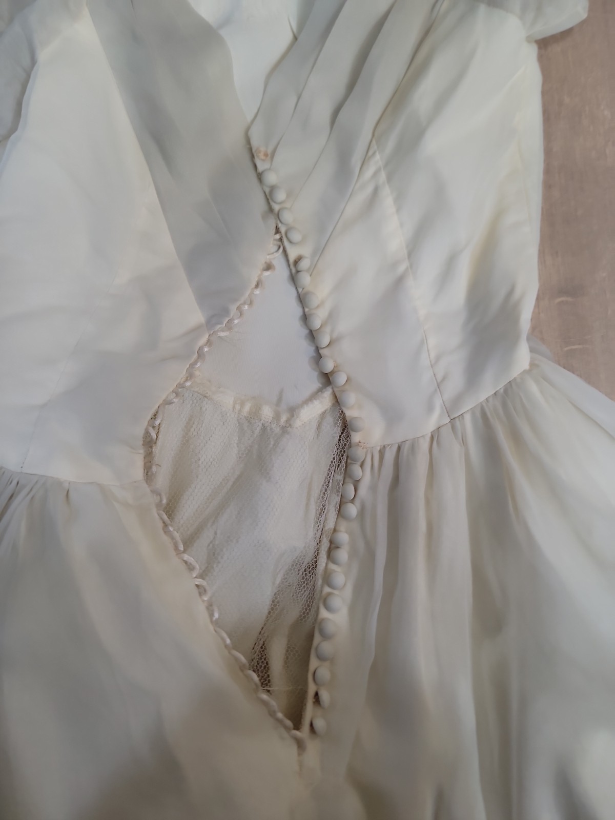 Vtg 50s Wedding Dress Ivory Organza Full Skirt Cocktail Scarf pinup Bridal/As Is