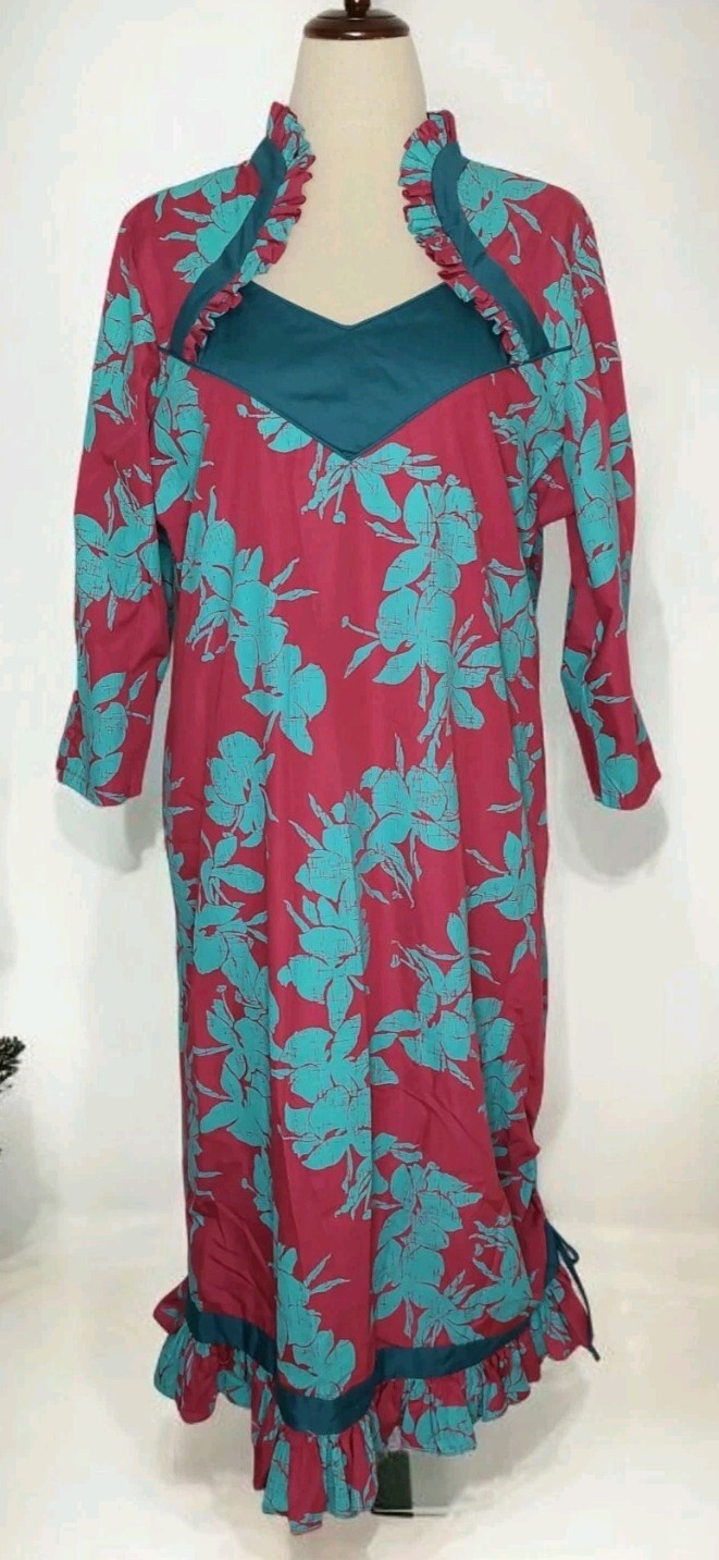 VTG 60&rsquo;s Hawaiian Heritage Allan James Womens Dress Fuschia/Teal No Sz Tag