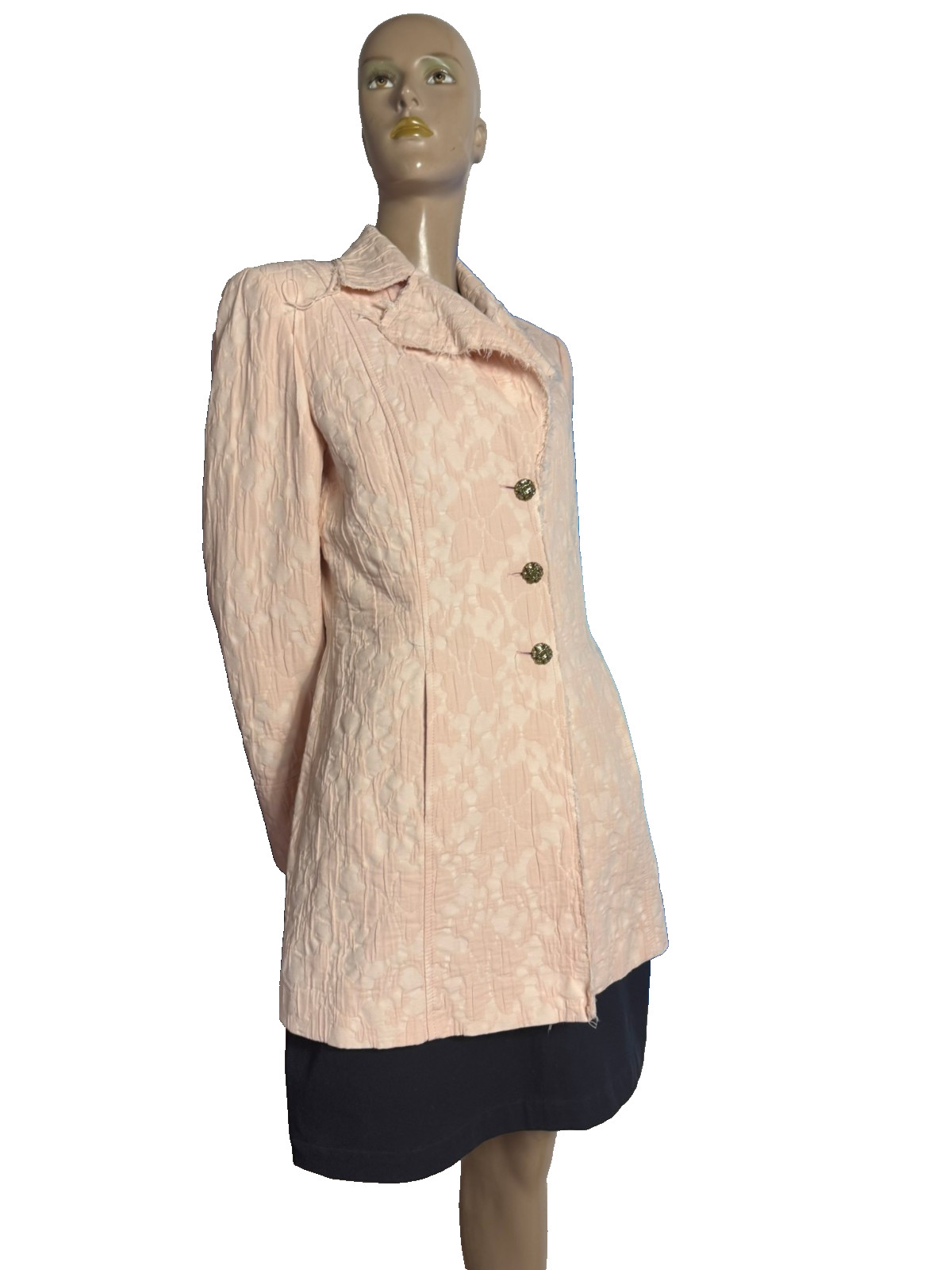 Soft pink brocade jacket with glitter buttons & belt – shabby chic size 40/42