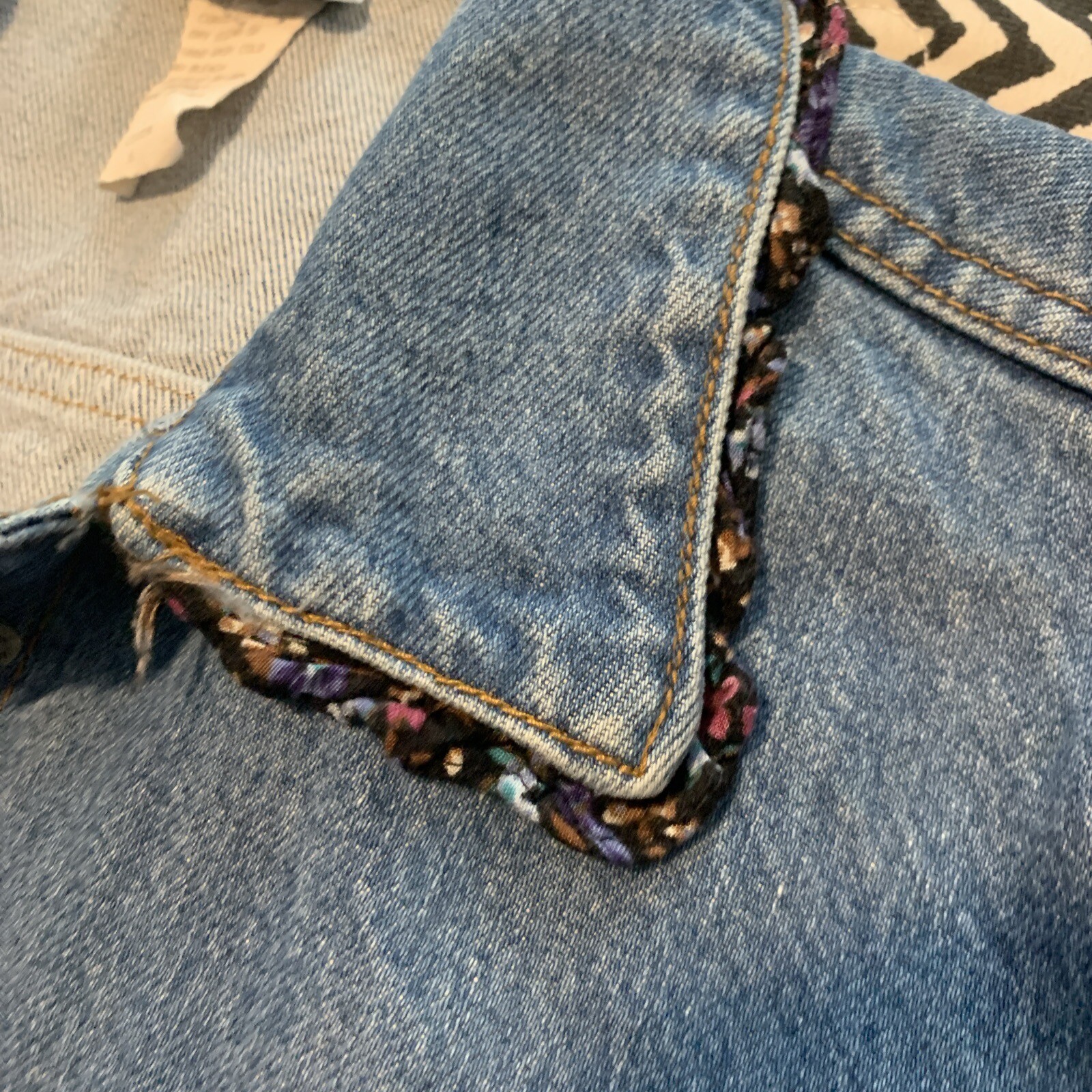 Vintage California Concepts Denim Jacket 80s 90s Romantic Ruffle Trim Crop Sz S
