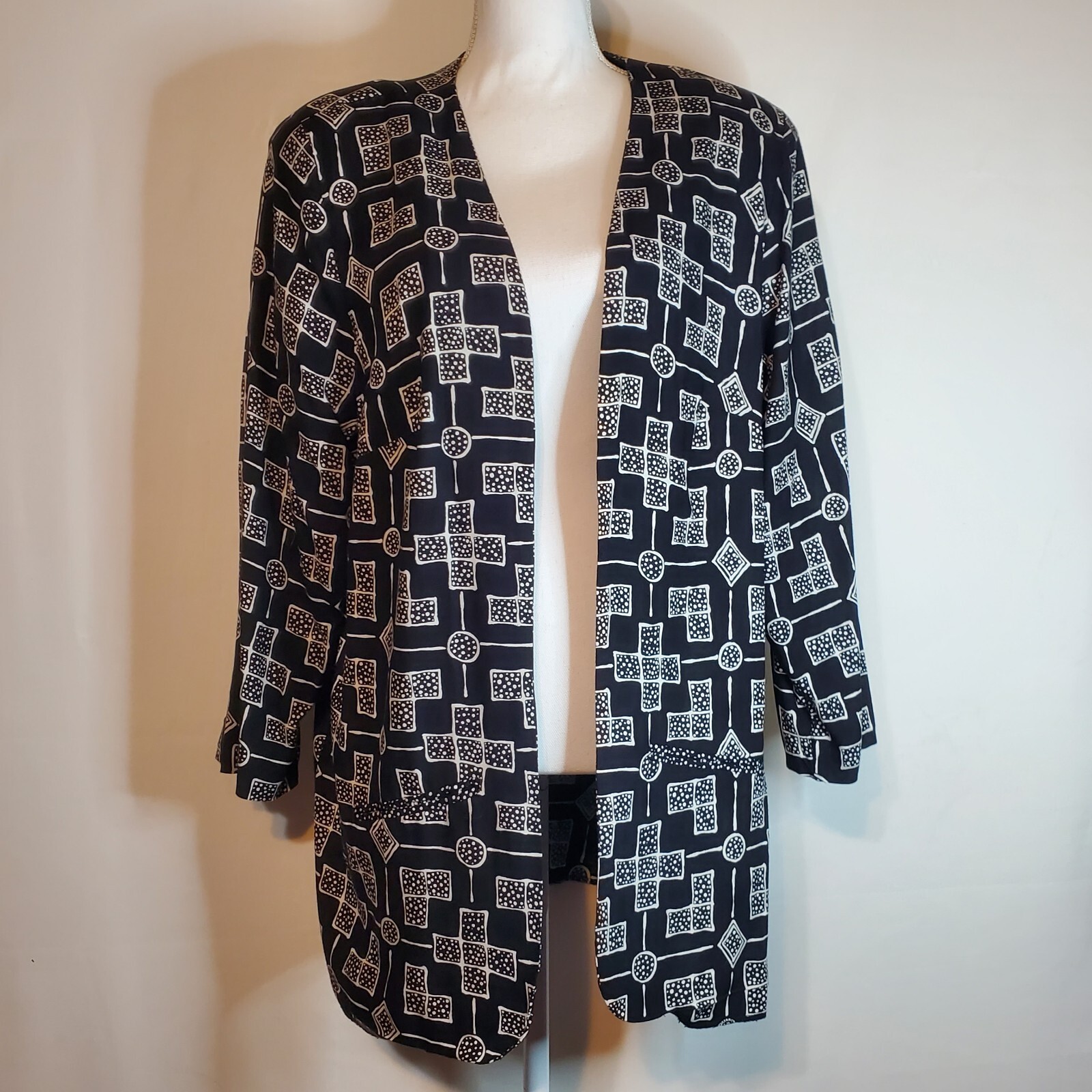 Women&rsquo;s Size 18 Vintage Kathryn Deene USA Rayon Blazer Jacket Geo Polka-dot